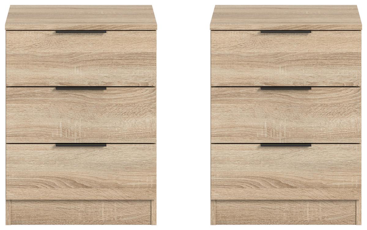 Nachtkästchenset Kopenhagen Sonoma Eiche, B: 45 Cm - Schwarz/Sonoma Eiche, MODERN, Holzwerkstoff (45/60/40cm) - MID.YOU