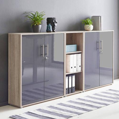 Office Edition B:213cm Sonoma Eiche/Anthrazit - Anthrazit Hochglanz/Sonoma Eiche, MODERN, Holzwerkstoff (213/114/33cm) - MID.YOU