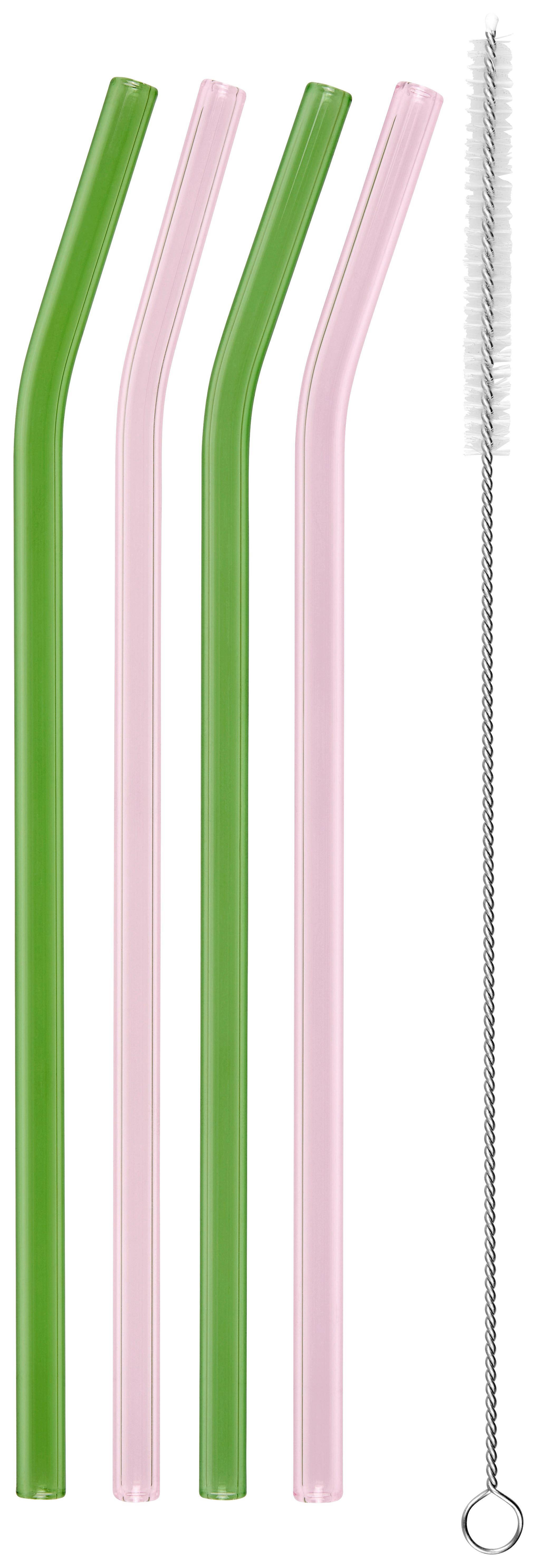 Szívószálszett Hermine - rózsaszín/zöld, Modern, műanyag/üveg - Luca Bessoni