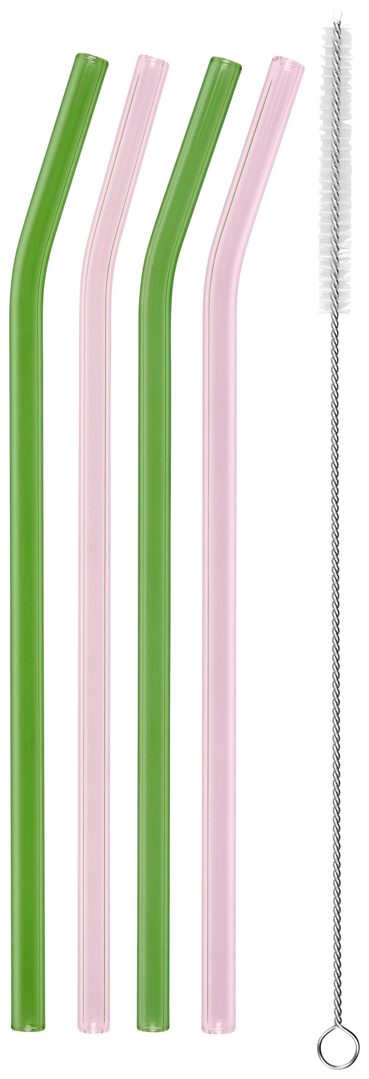 Szívószálszett Hermine - rózsaszín/zöld, Modern, műanyag/üveg - Luca Bessoni