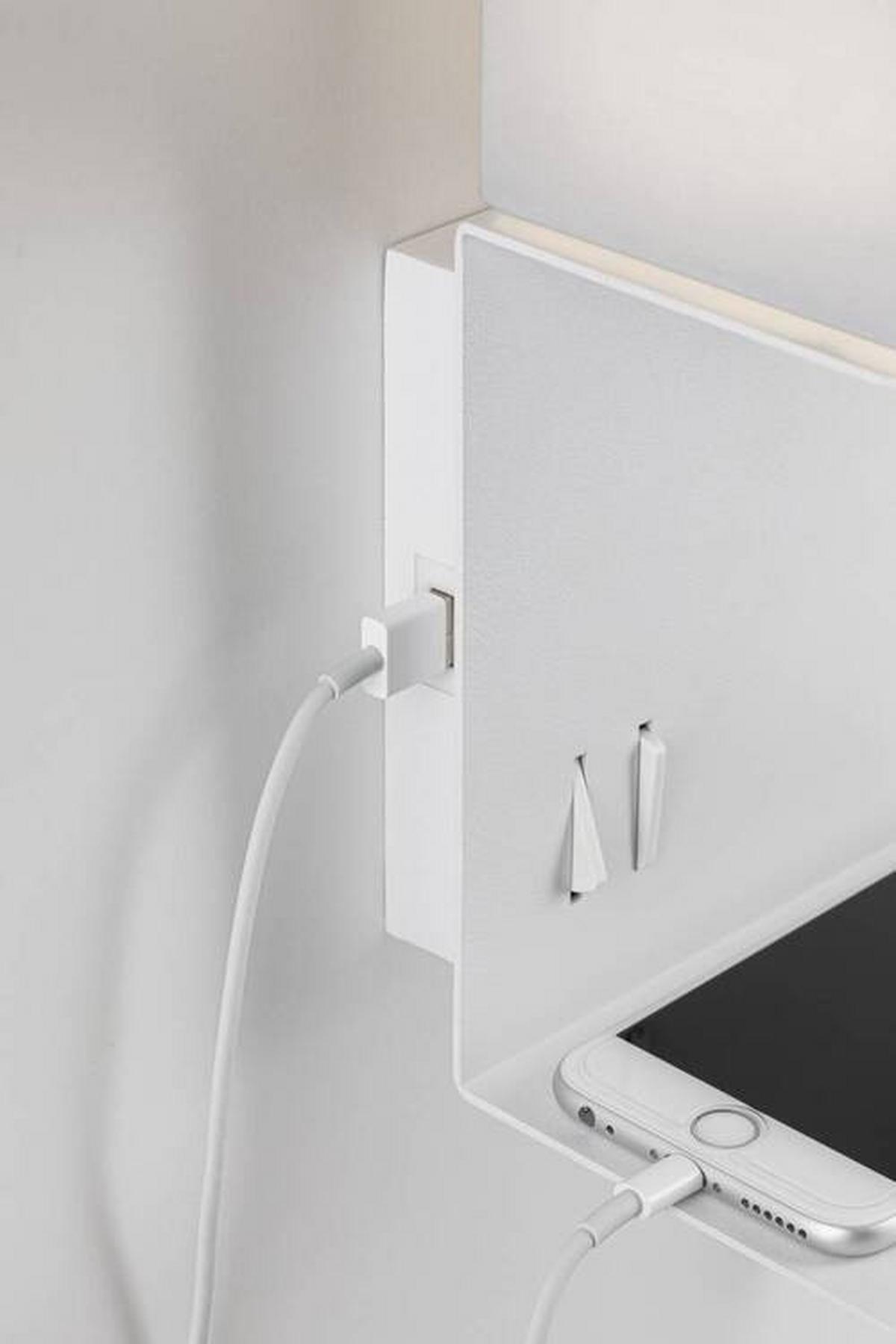 Wandleuchte Merani 1-flammig Mit Lesearm Und Usb-Anschluss - Weiß/Grau, LIFESTYLE, Textil/Metall (25/35,5cm) - Paulmann