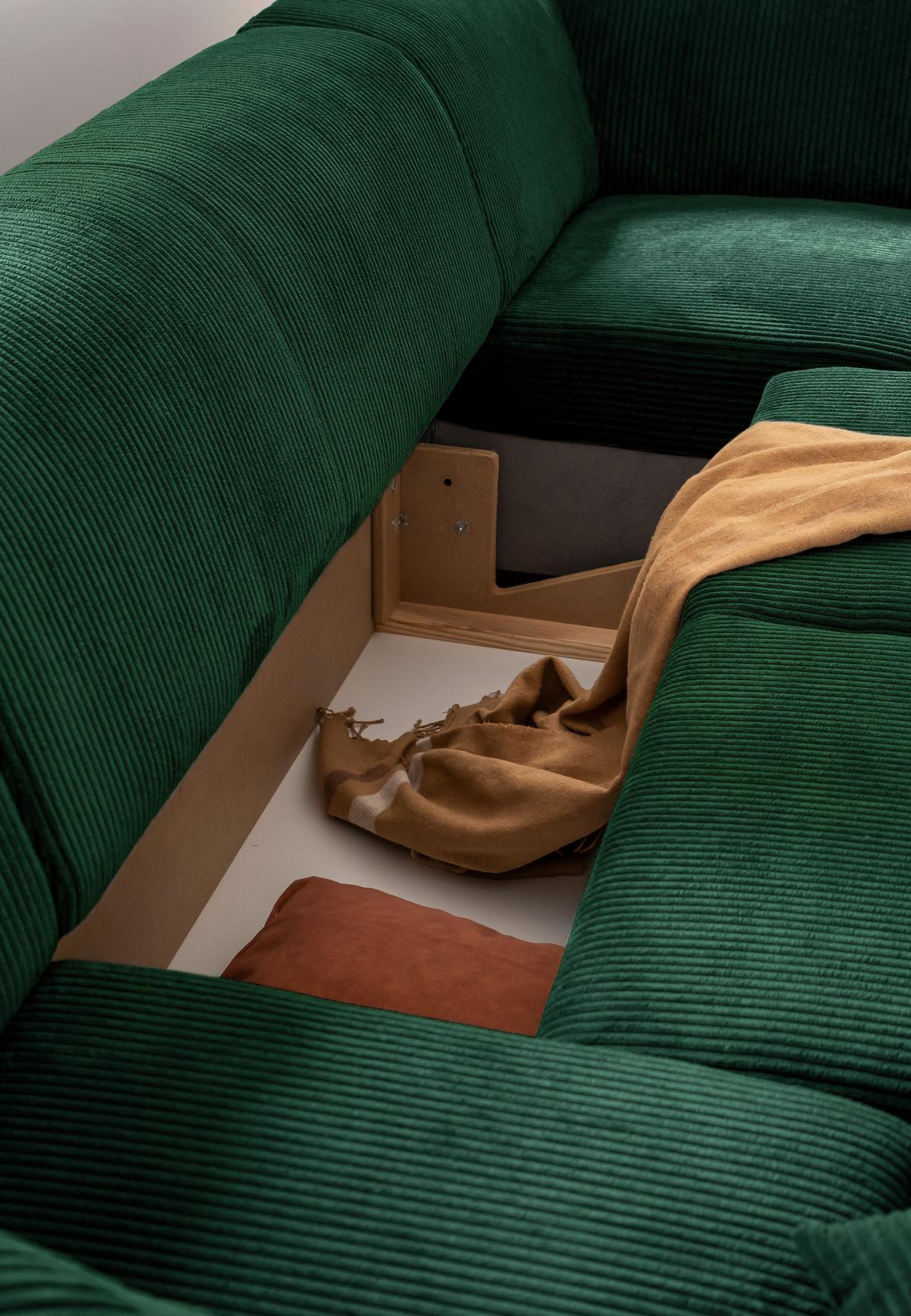 Ecksofa Cuddly Mia Flaschengrün S: 250x192 cm - Dunkelgrün/Schwarz, Textil (250/192cm) - MID.YOU