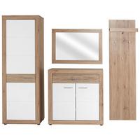 Garderoben-Set Malta San Remo/Weiß 4--Teilig. Mit Spiegel - Eichefarben/Weiß, MODERN, Holzwerkstoff (210/197/36cm)