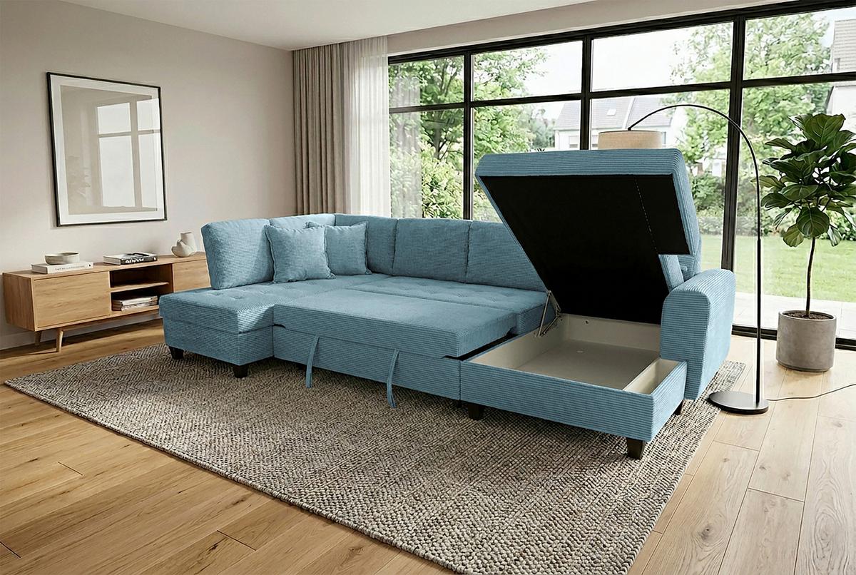 Wohnlandschaft Moritz Hellblau U-Form:178x324x155 Cm - Hellblau, Trend, Textil (178/324/155cm)