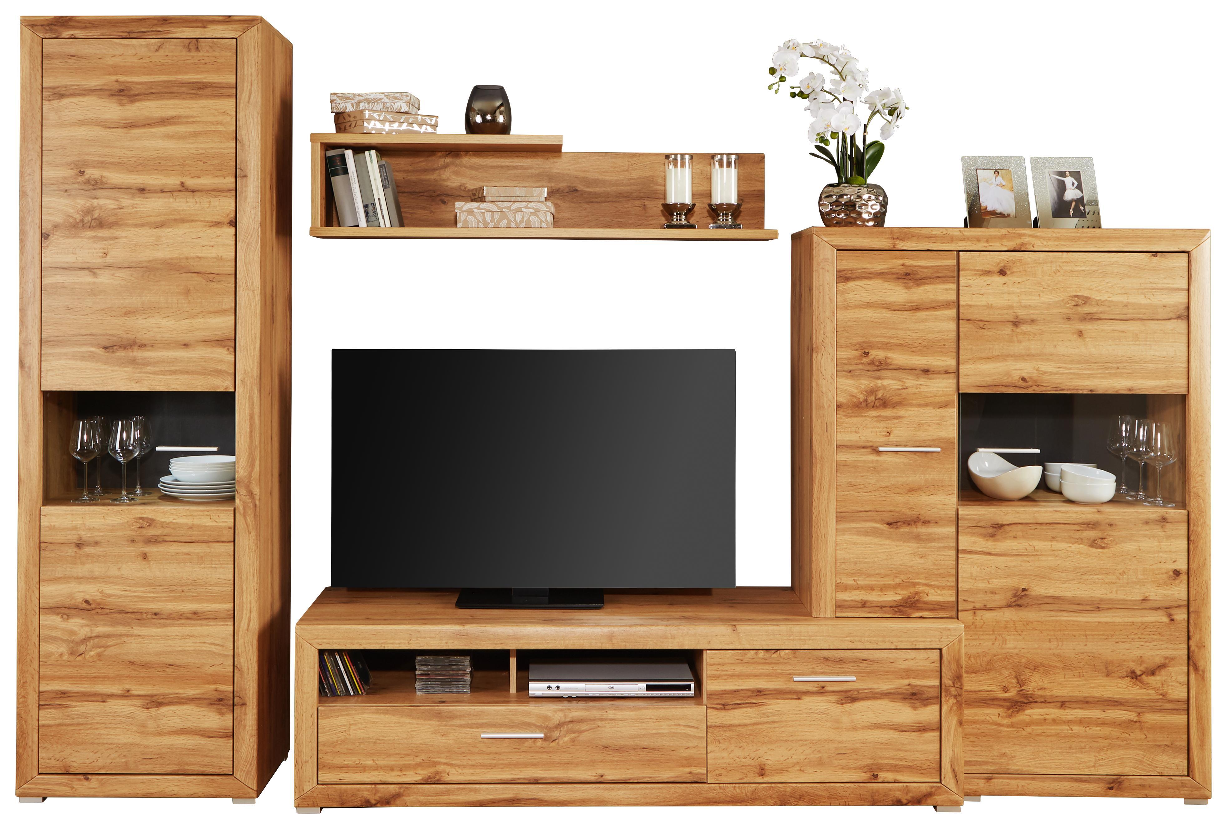 Wohnkombination Tizio 2 - Eichefarben/Alufarben, MODERN, Holzwerkstoff (269/206/50cm)