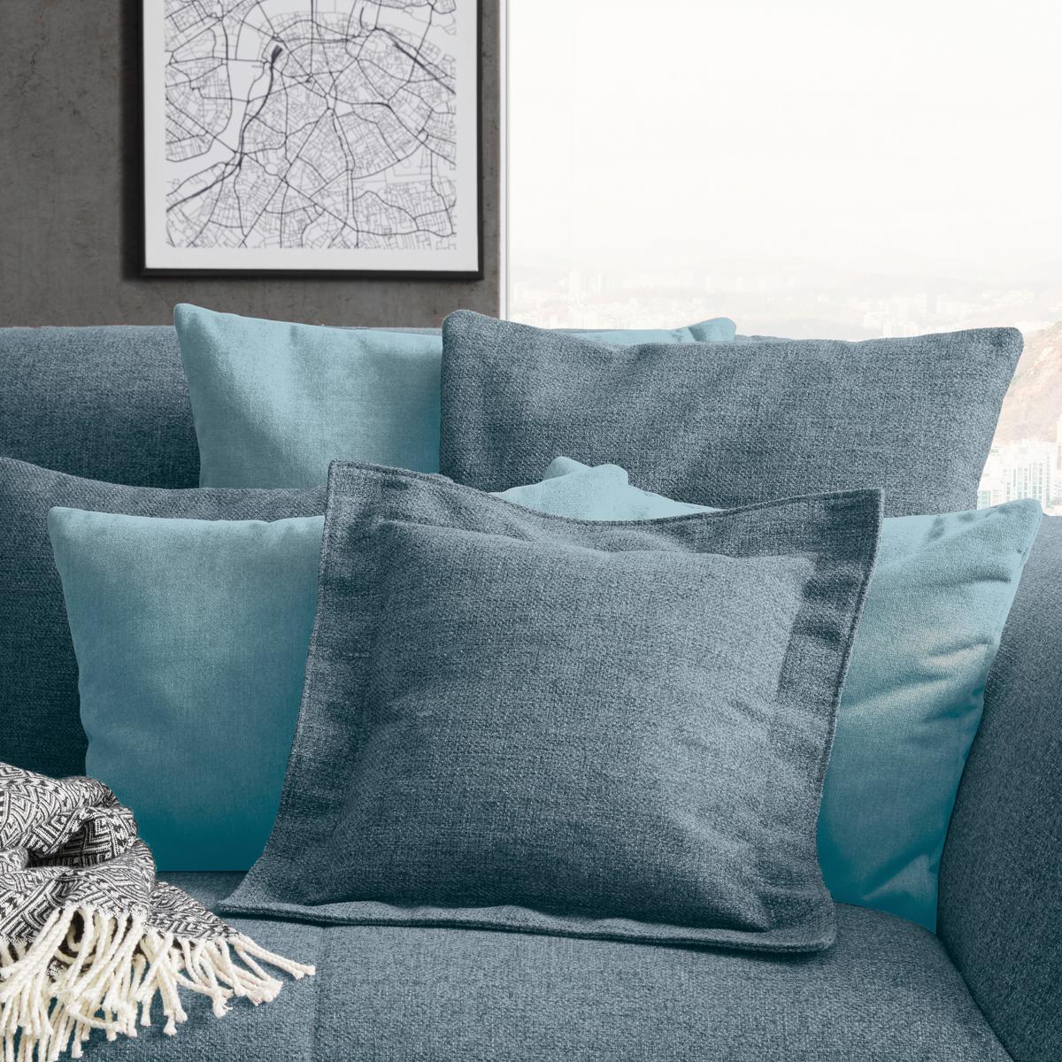 Velká pohovka TRENDY, světle modrá - černá/světle modrá, Moderní, kompozitní dřevo (260/93/124cm) - Premium Living