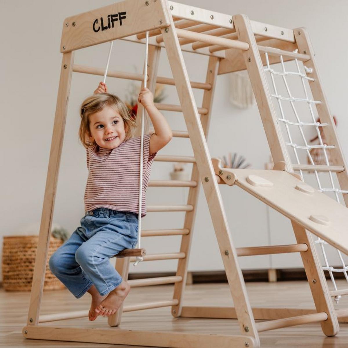platzsparendes Klettergerüst natur - Birkefarben, Basics, Holz (84/105/113cm) - CLIFF