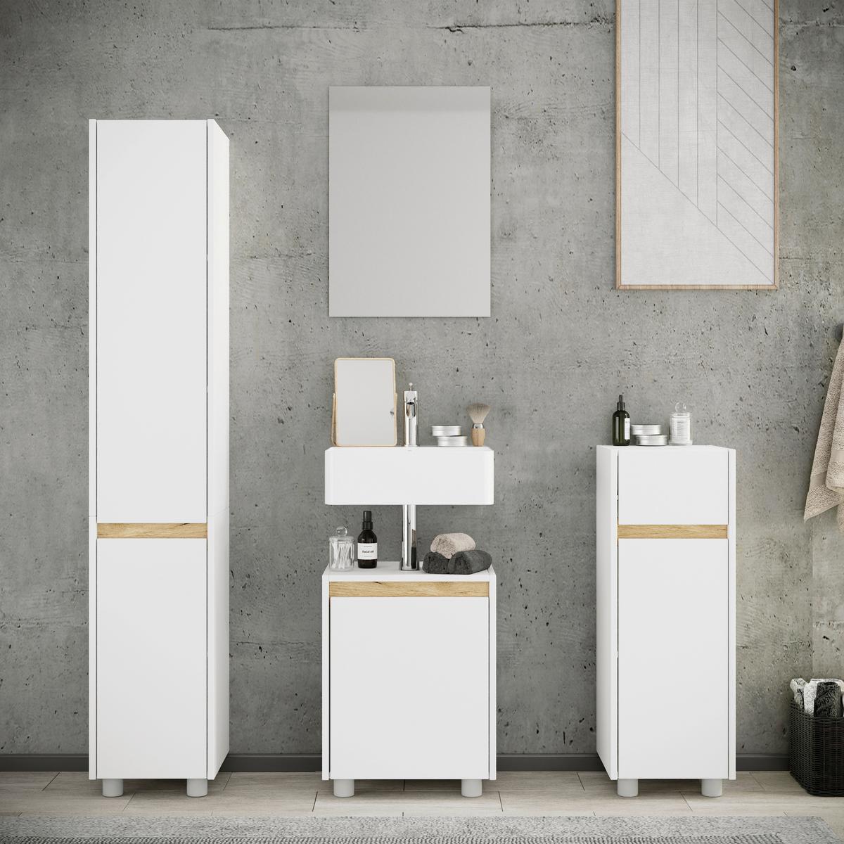 Fürdőszobabútor Cosila - méztölgy színű/fehér, Trend, faalapú anyag (112cm) - MID.YOU