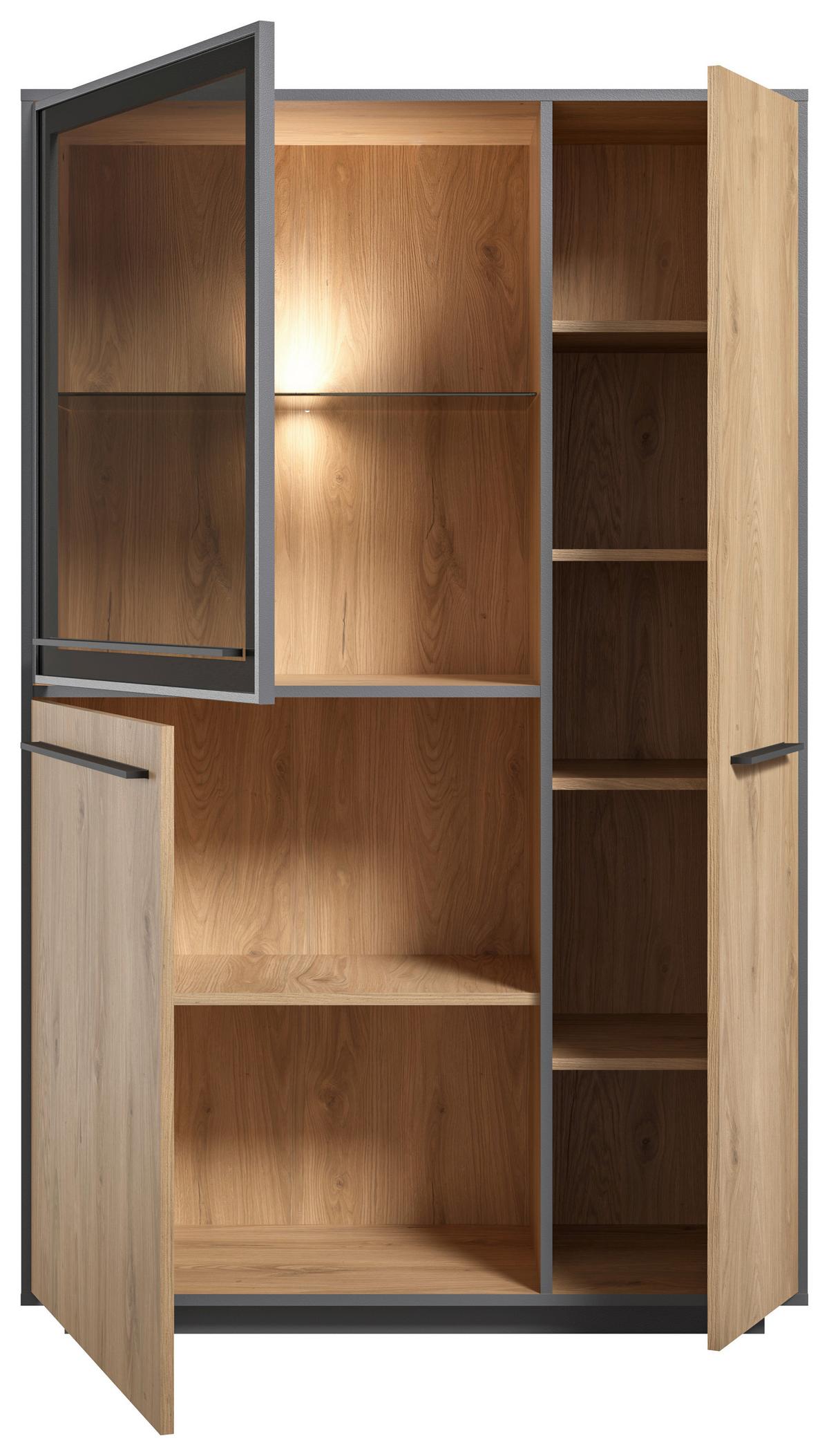 Highboard Nadiro B: 101 cm Wildeiche Dekor/Schwarz Matt - Eichefarben/Schwarz, Trend, Glas/Holzwerkstoff (101/161/41cm) - Livetastic