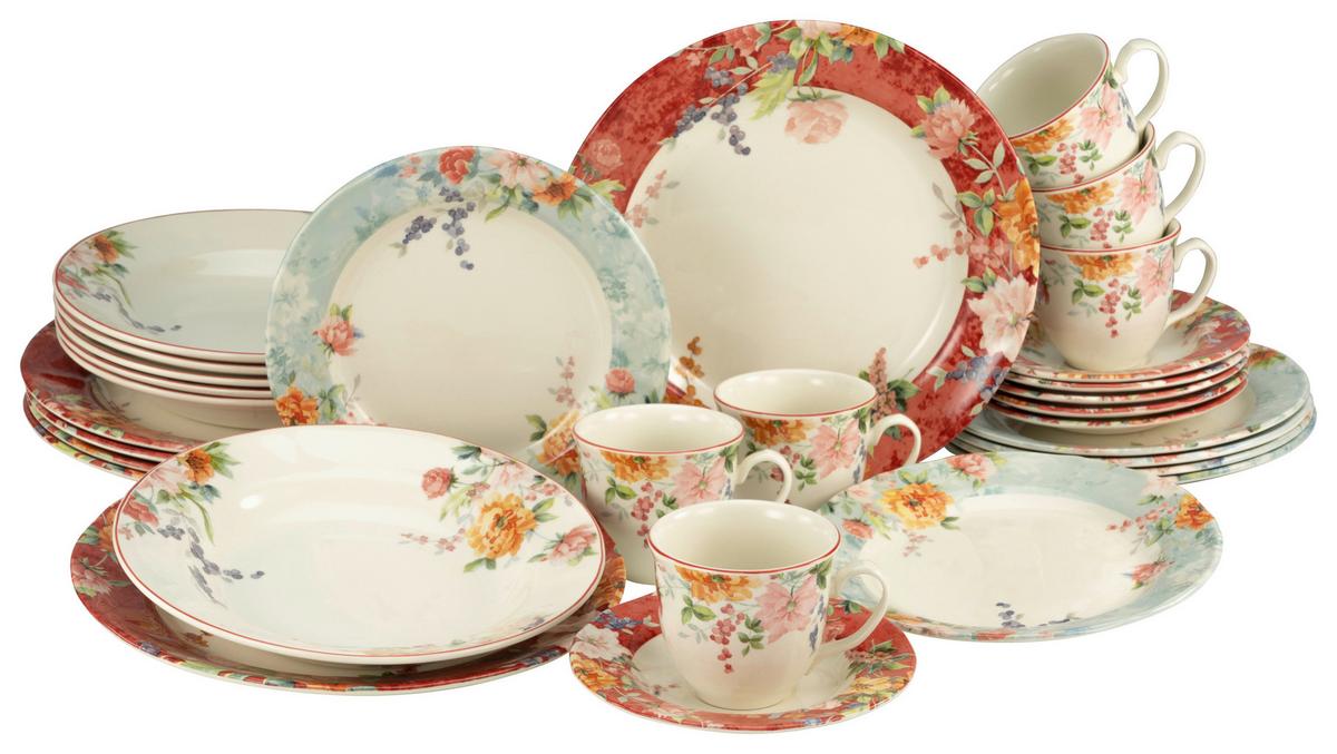 Kombiservice Crimson Keramik 6 Personen Geschirr Set - Multicolor, Basics, Keramik (40/32,5/32,5cm) - Creatable