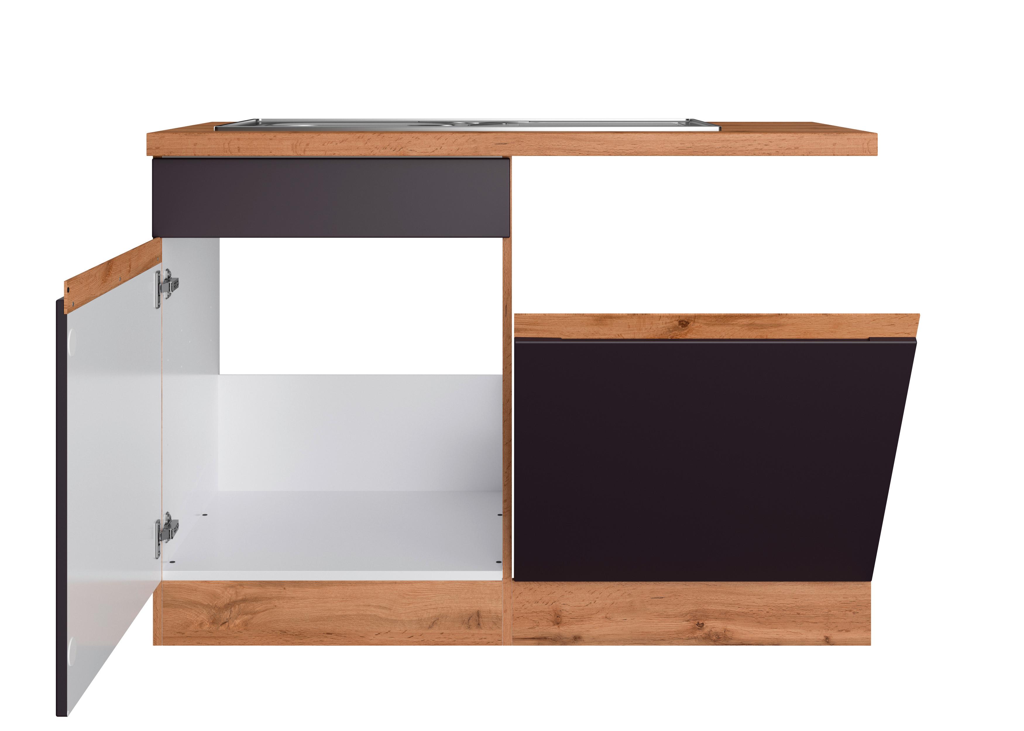 Spülenschrank Mit Spüle Turin B: 120cm Grau/Wotaneiche Dekor - Eiche Wotan/Grau, Design, Holzwerkstoff (120/86/60cm) - Held