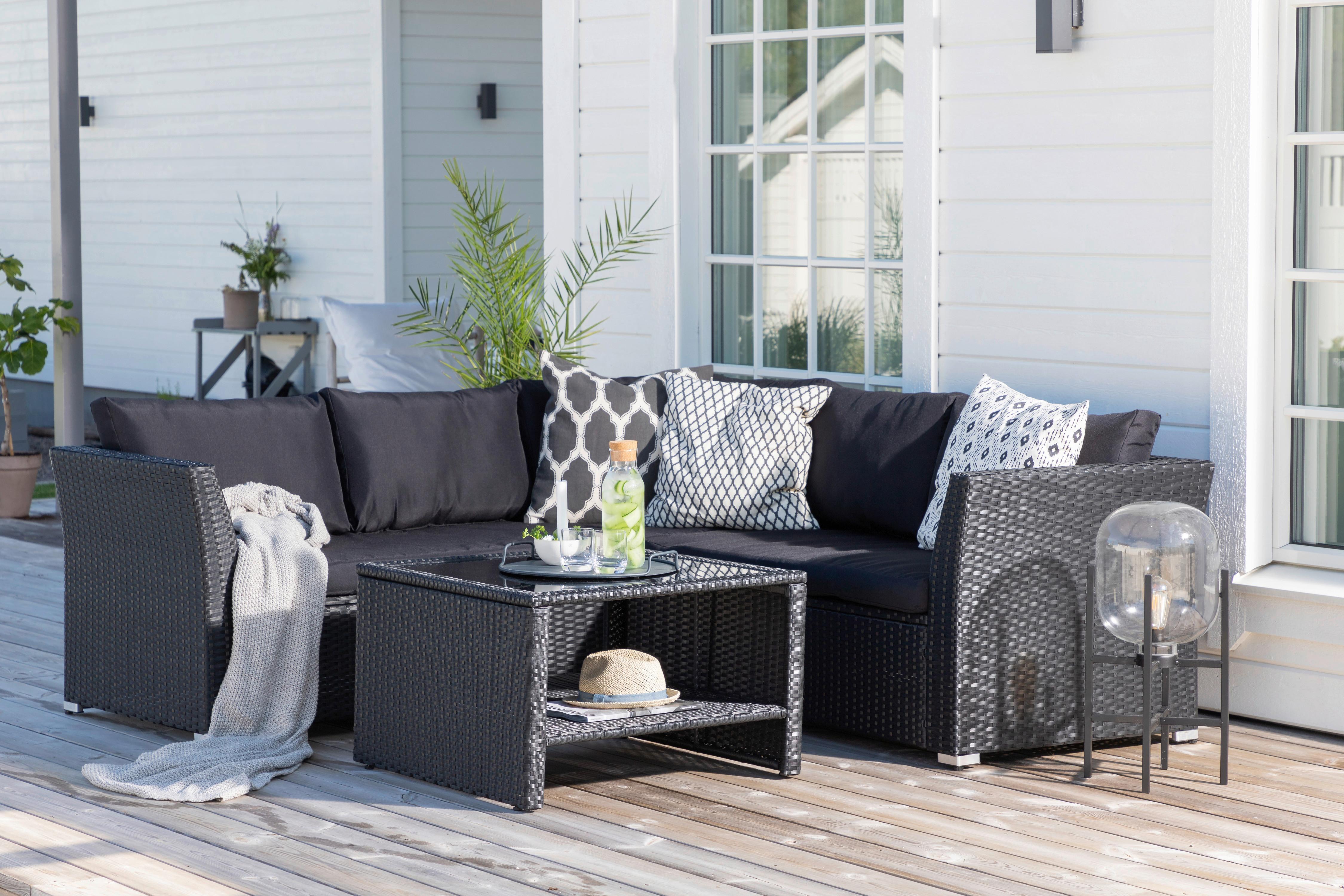 Loungegarnitur 4-Tlg Haiti aus Kunststoff mit Kissen - Schwarz, KONVENTIONELL, Kunststoff - Gardenson