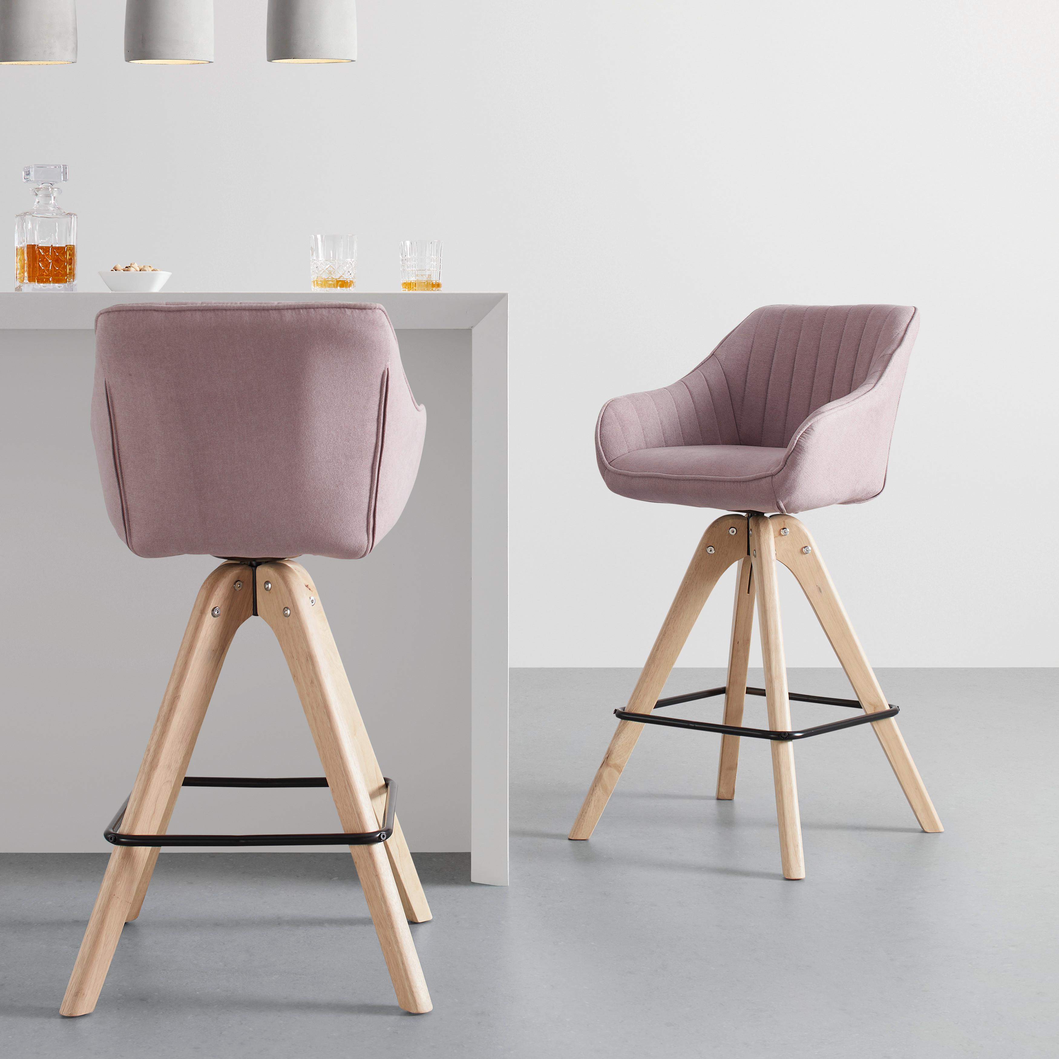 Barová stolička LEONIE otočný sedák - čierna/ružová, Modern, kov/drevo (55/106/56cm) - Bessagi Home