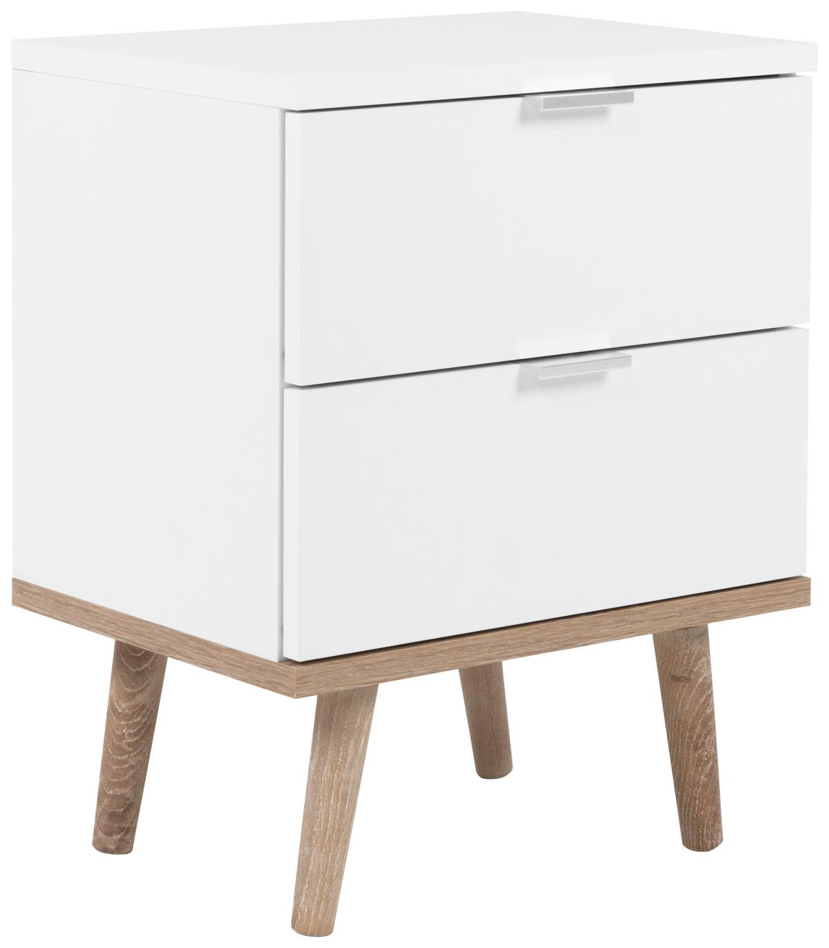 Nachtkästchen Weiß, Beine Echtholz H: 52 Cm Göteborg - Eichefarben/Weiß, Design, Holzwerkstoff (40/52/30cm) - MID.YOU