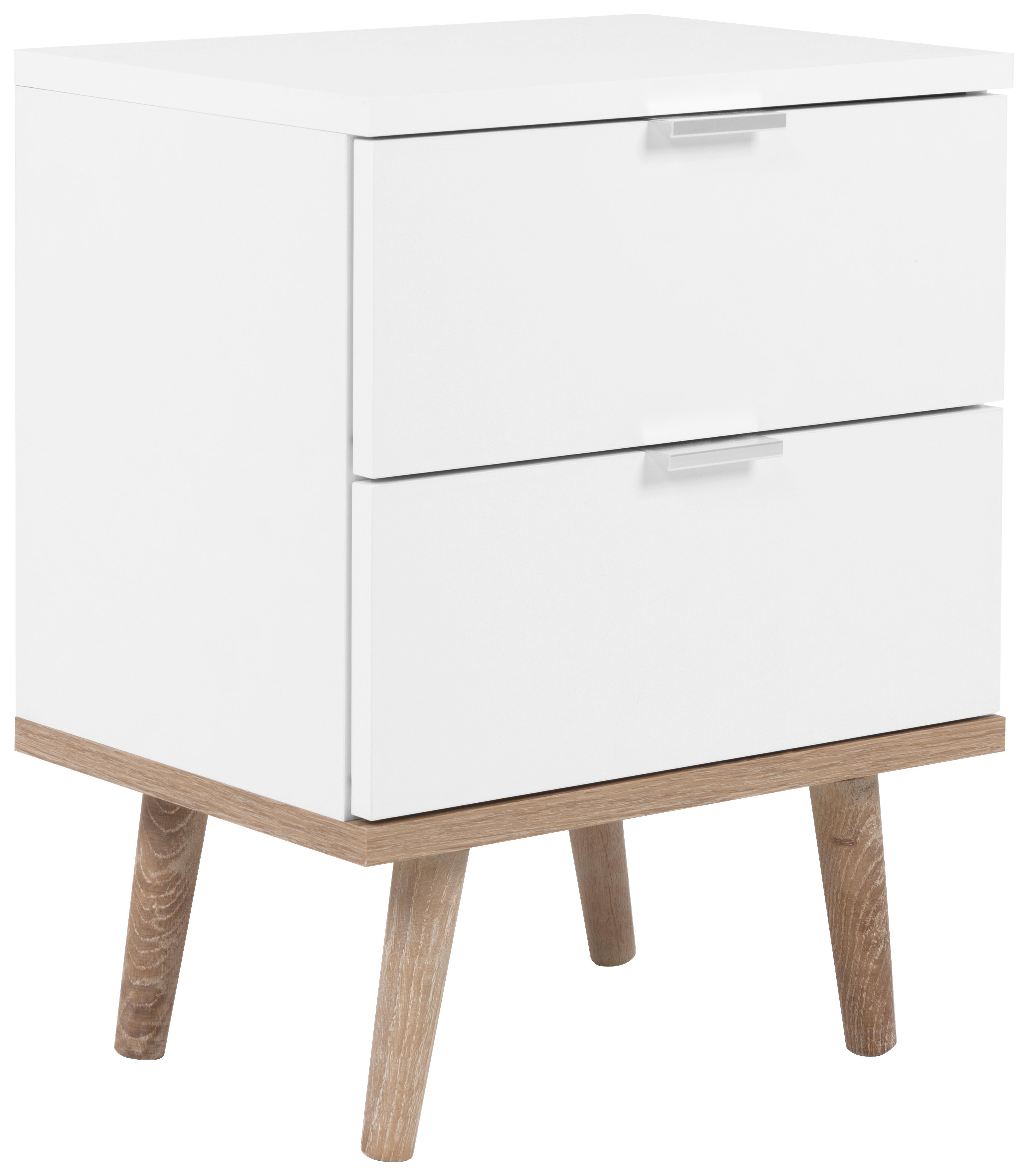Nachtkästchen Weiß, Beine Echtholz H: 52 Cm Göteborg
