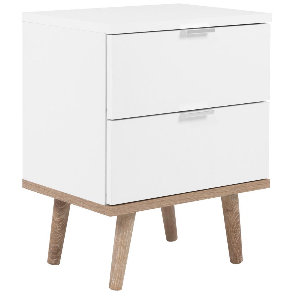Nachtkästchen Weiß, Beine Echtholz H: 52 cm Göteborg