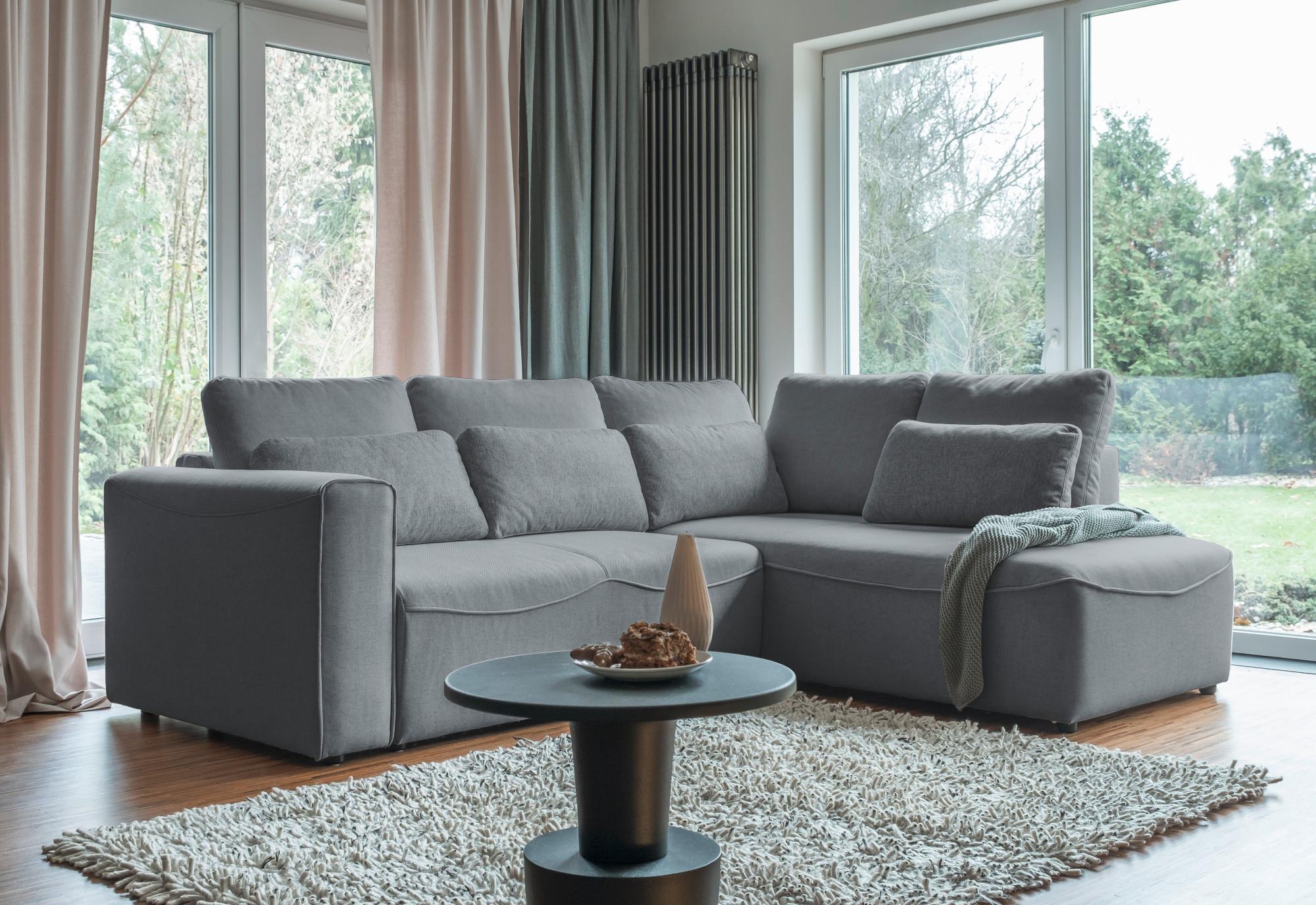 Rohová sedačka HOLLY L, oboustranná, šedá - šedá/černá, Design, dřevo/textil (257/93/210cm)