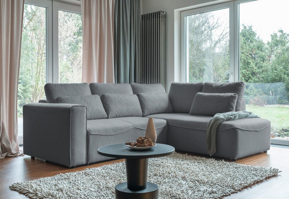 Rohová sedačka HOLLY L, oboustranná, šedá - šedá/černá, Design, dřevo/textil (257/93/210cm)