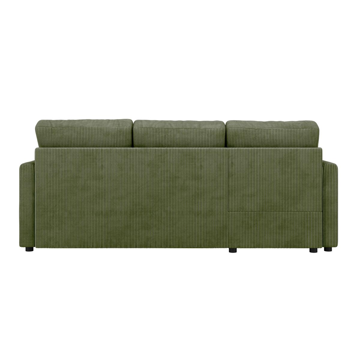 Ecksofa mit Schlaffunktion Paris Grün Cord 215x145cm - Schwarz/Grün, Basics, Holz/Holzwerkstoff (215/145cm)