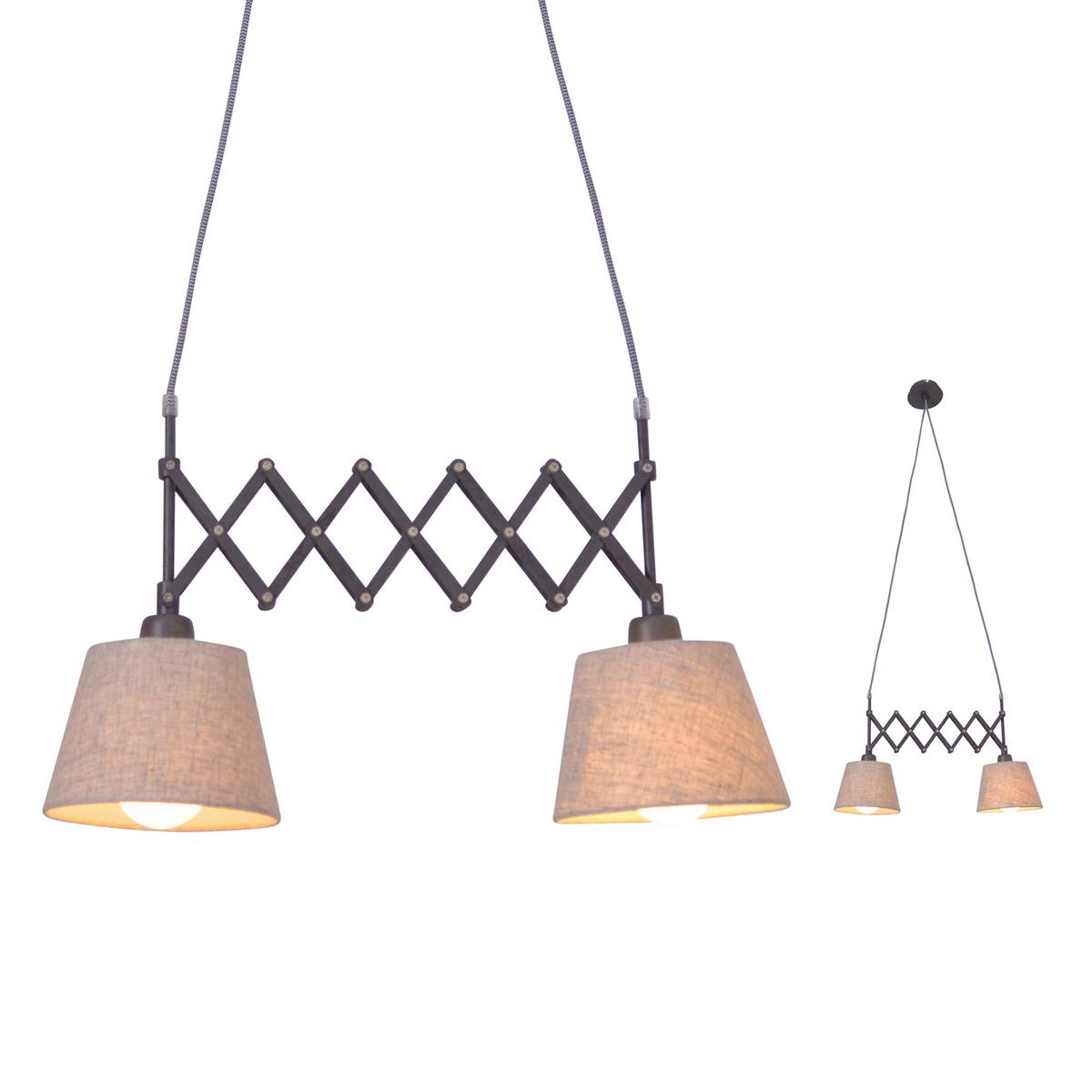 Hängeleuchte Adrienne H: 135cm 2-Flammig, ausziehbar - Braun/Naturfarben, KONVENTIONELL, Kunststoff/Textil (70/135cm) - Näve