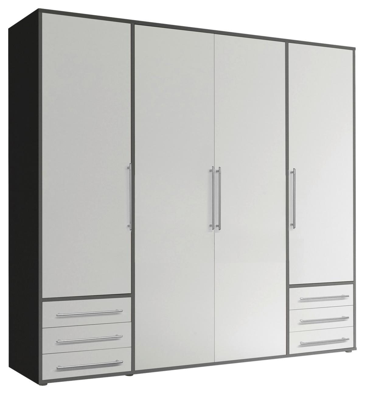 Drehtürenschrank mit Laden B: 206 cm Lyss Weiß/Graphitfarben - Graphitfarben/Weiß, MODERN, Holzwerkstoff (206/194/58cm) - Livetastic