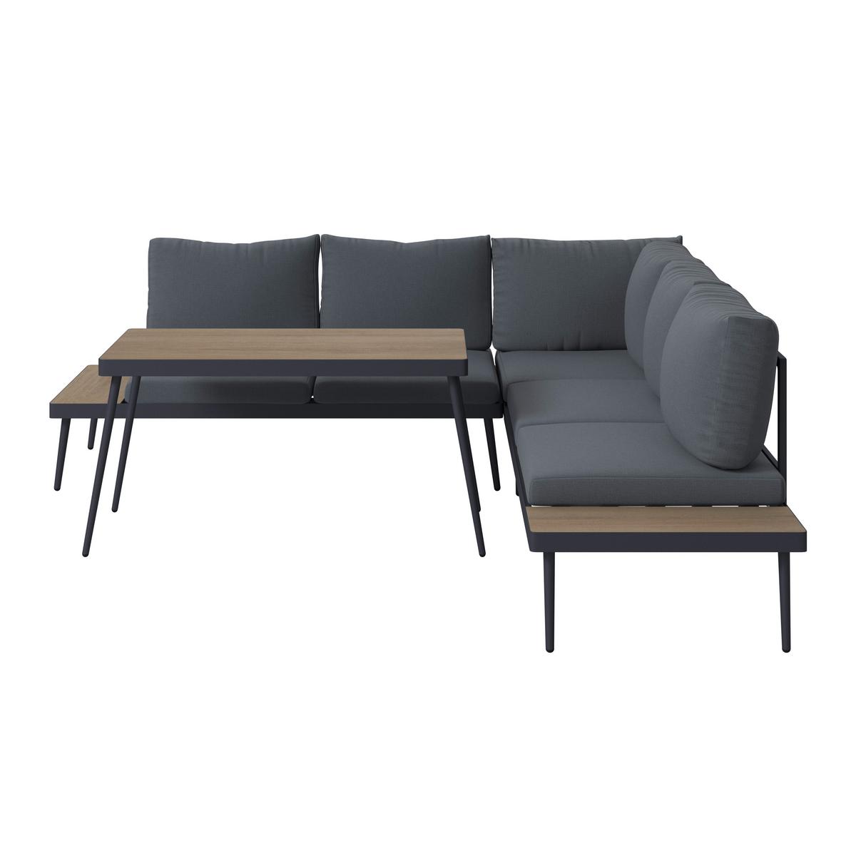Loungegarnitur 3-Tlg Brügge Metall/Kunststoff mit Kissen - Dunkelgrau/Naturfarben, MODERN, Kunststoff/Textil (226/226cm) - Beldano