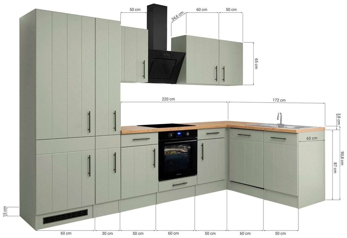 Eckküche Anton Wildeiche/Schilfgrün B: 310cm - Schilfgrün/Wildeiche, Trend, Holzwerkstoff (310/172cm) - Respekta