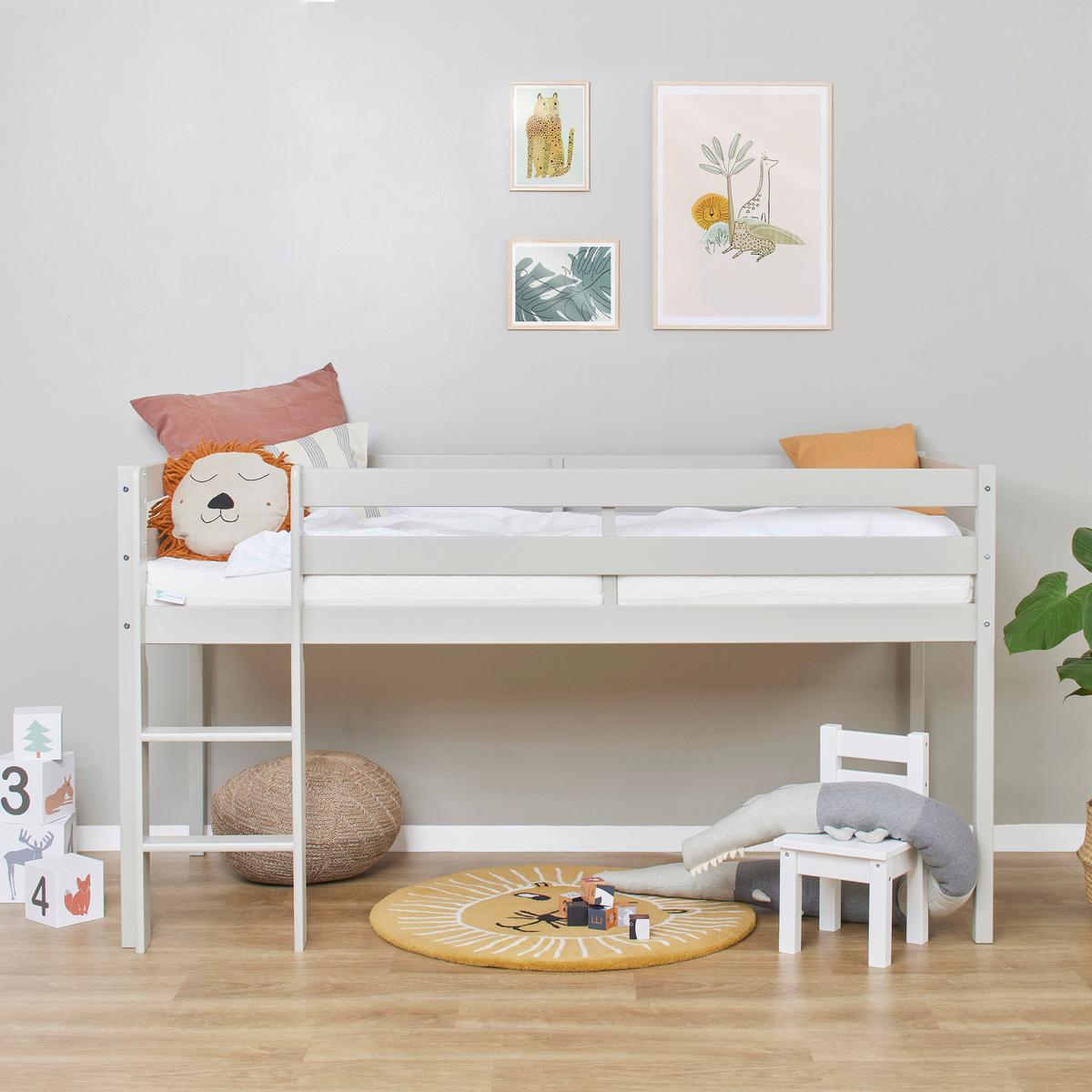 Hochbett Eco Comfort Grau, Lf: 90x200 cm - Naturfarben/Grau, MODERN, Holz (90/200cm) - MID.YOU