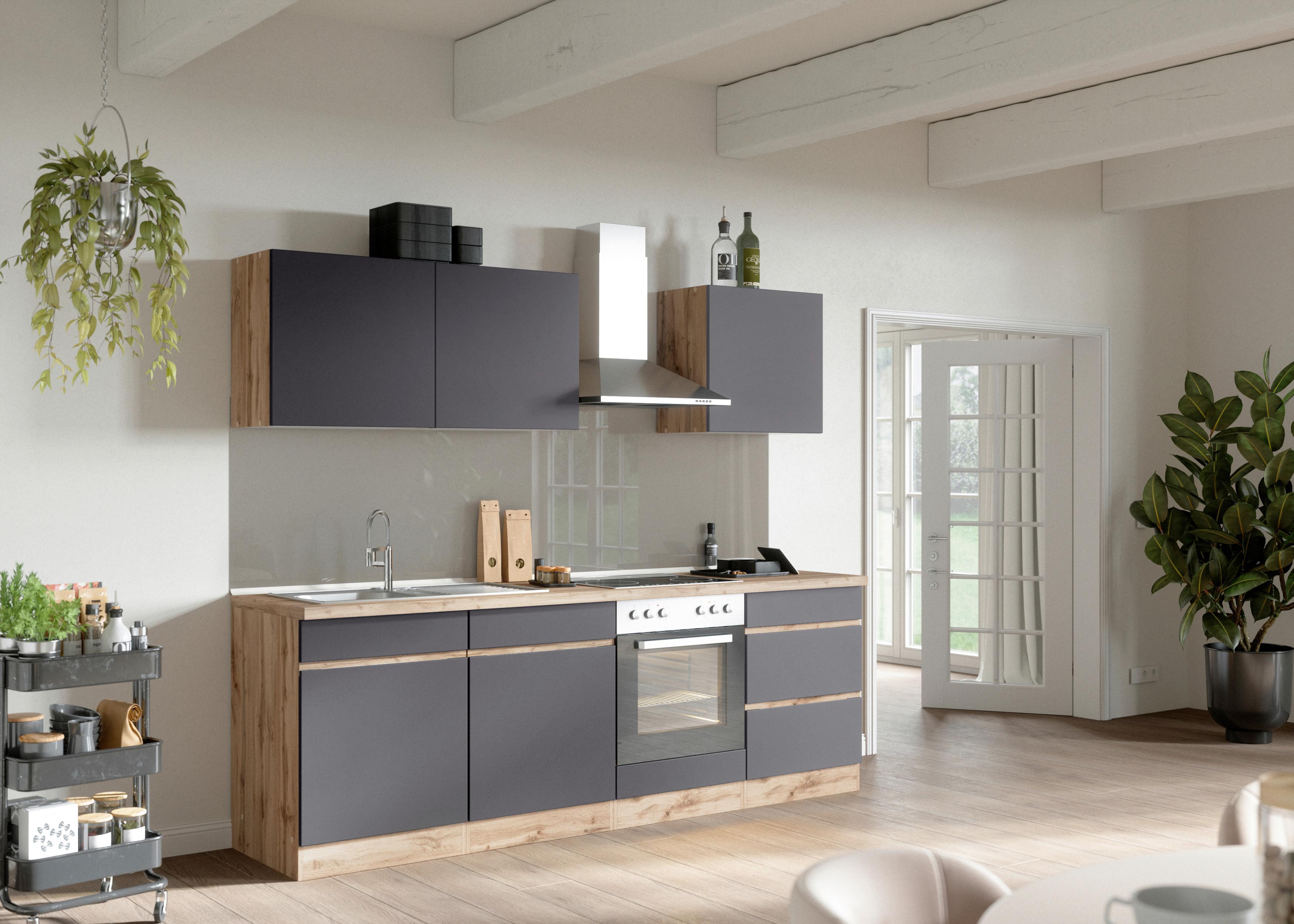 Küchenzeile Turin Ohne Geräte 240 Cm Grau/eichefarben - Eiche Wotan/Grau, Design, Holzwerkstoff (240cm) - Held