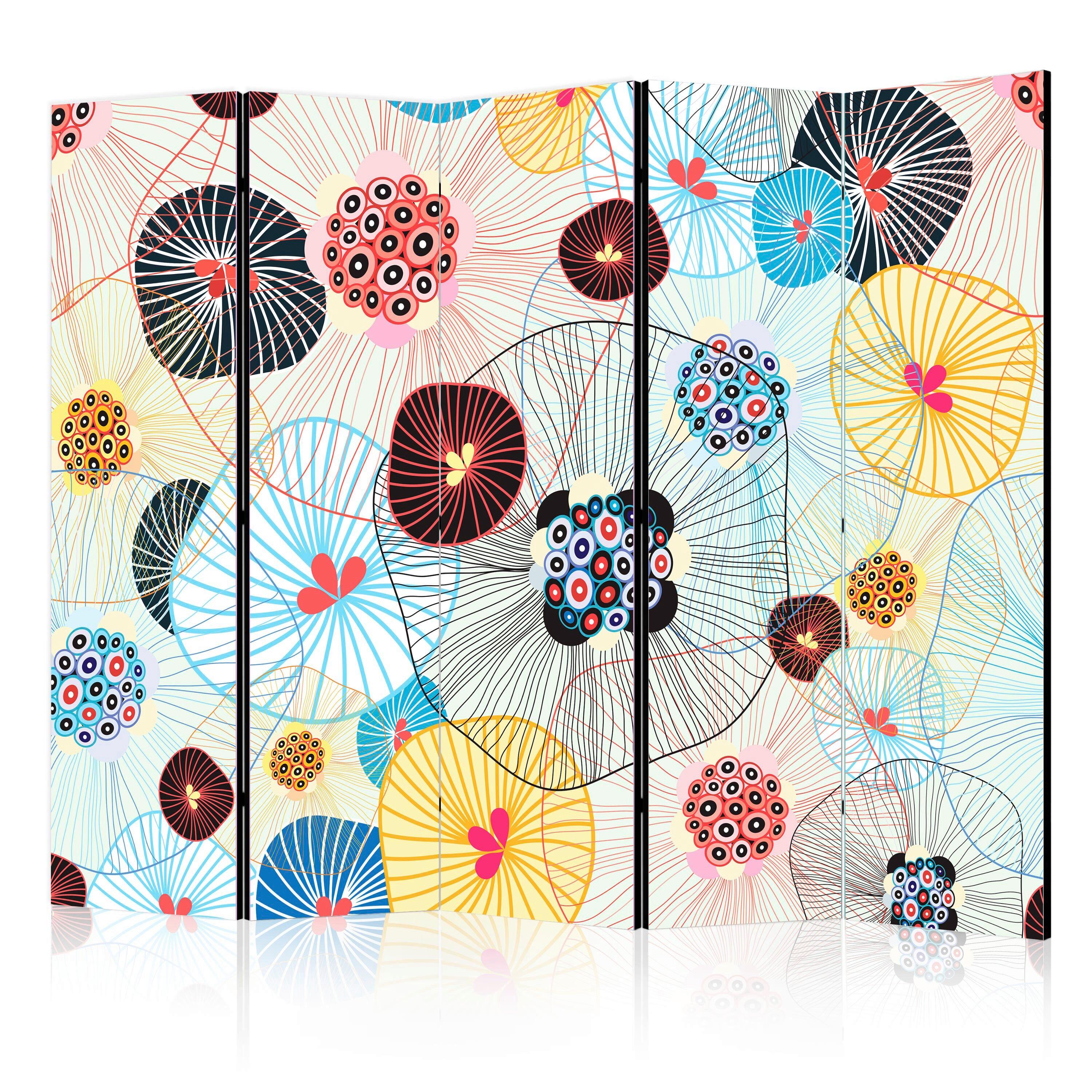 Paravent Multicolor Hellblau B: 225 cm - Multicolor/Hellblau, Basics, Holz/Textil (225/172/3cm) - artgeist