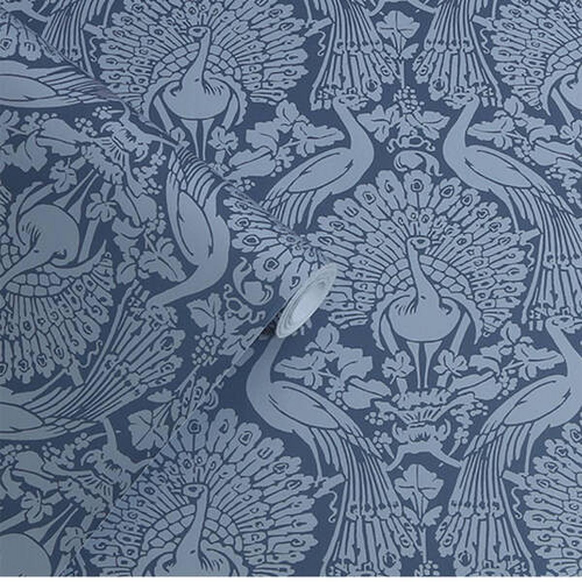 Vliestapete Peacock Damask - Blau, Basics, Papier/Kunststoff (52/1000cm)