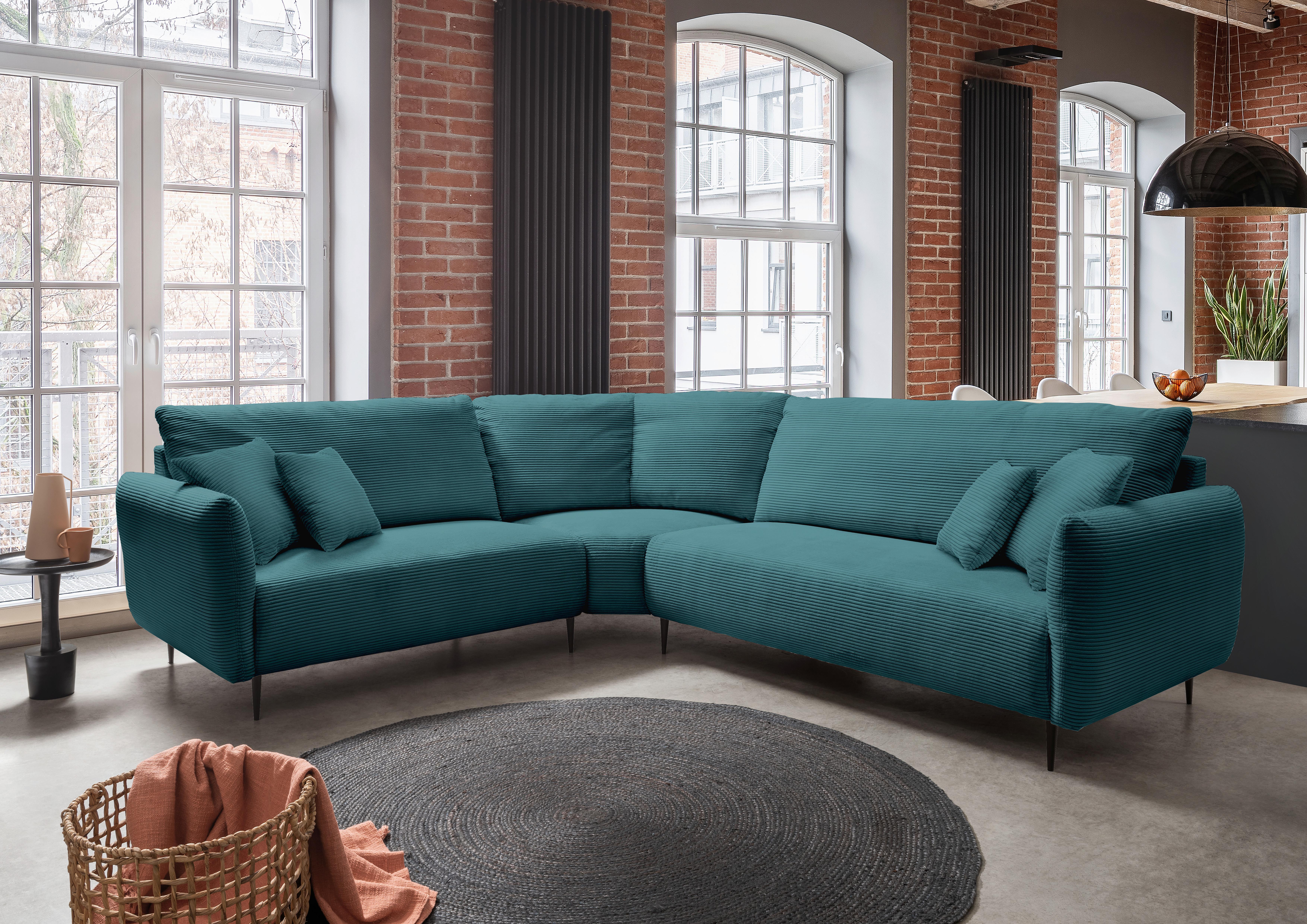 Ecksofa Vanilla Petrol S: 256x294 cm - Petrol/Schwarz, Design, Textil (256/294cm) - Livetastic