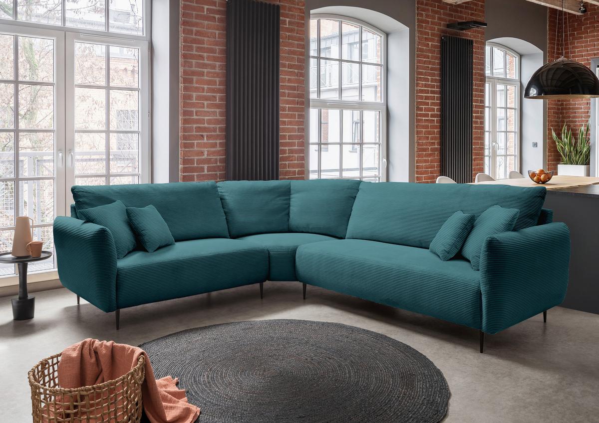Ecksofa Vanilla Petrol S: 256x294 cm - Petrol/Schwarz, Design, Textil (256/294cm) - Livetastic