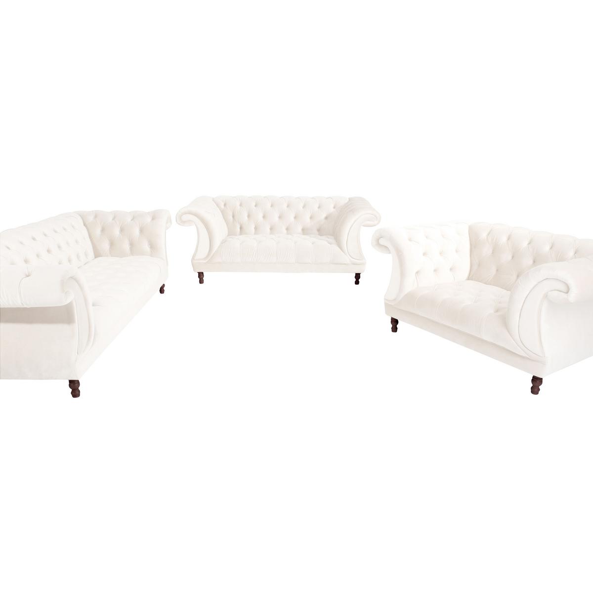3-Sitzer-Sofa Ivette mit Armlehnen Creme Velours - Nussbaumfarben/Creme, Design, Textil (253/80/100cm) - Max Winzer
