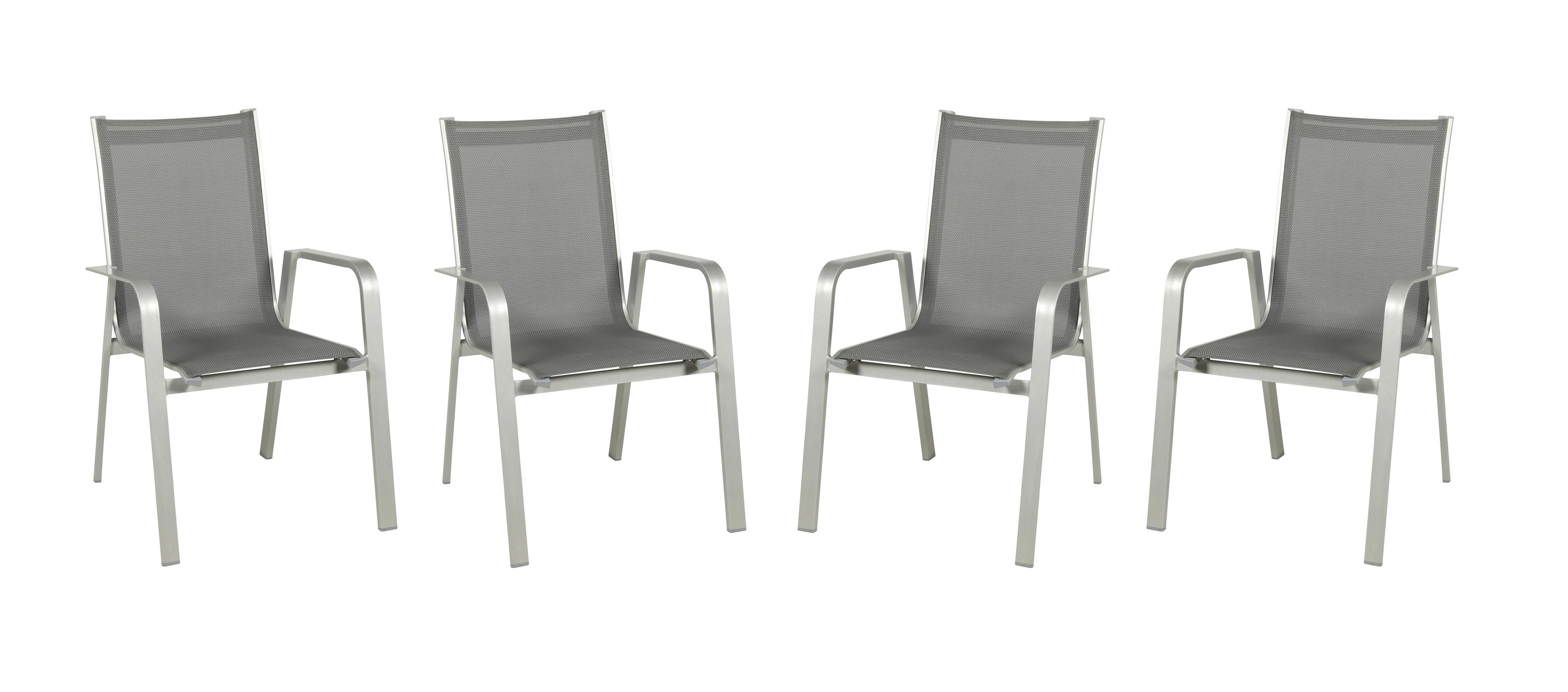 Gartensessel-Set 4tlg. Stapelbar Urban Aluminium - Platinfarben/Graphitfarben, Basics, Textil/Metall (69/97/62cm) - Acamp