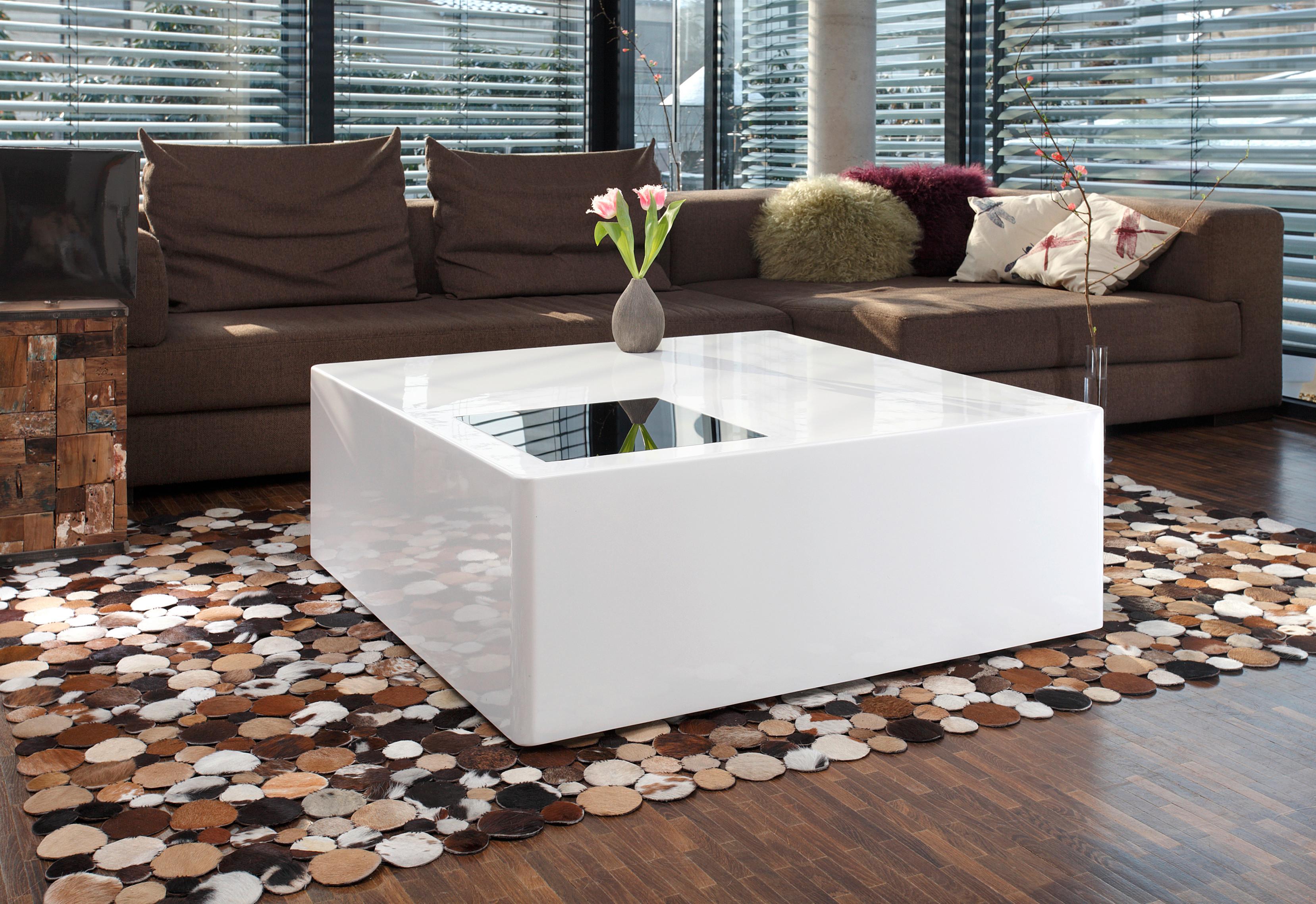 Couchtisch Weiß, Eiche Dekor L: 100 cm - Weiß Hochglanz, Design, Glas/Holzwerkstoff (100/100/40cm) - Livetastic