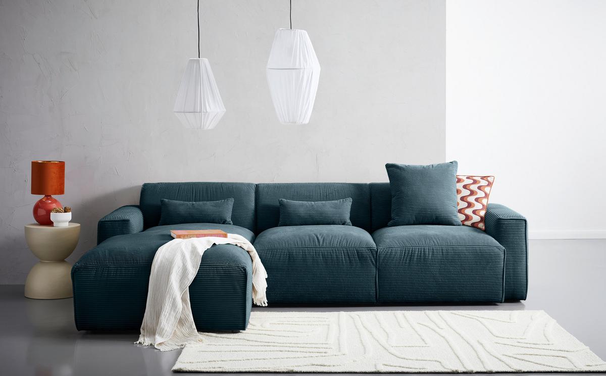 Ecksofa Pearl - Petrol/Schwarz, Design, Textil (196/303cm) - Livetastic