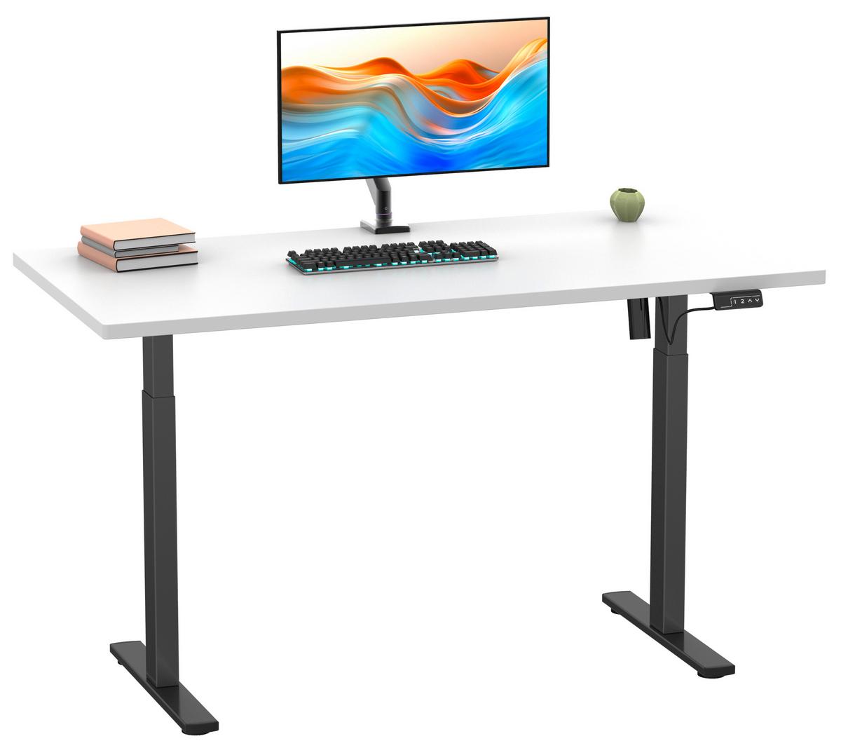 Schreibtisch E-Lona Weiß L: 140 cm - Schwarz/Weiß, Design, Holzwerkstoff/Metall (140/50/71cm) - MID.YOU