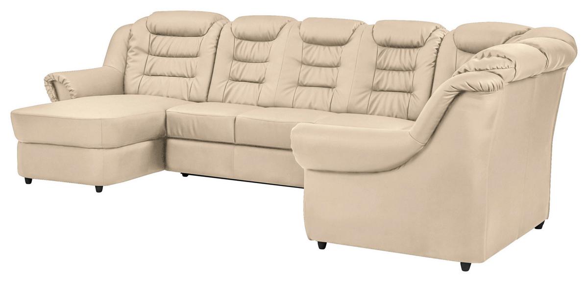 Wohnlandschaft Boston Beige Lederlook - Beige/Schwarz, KONVENTIONELL, Textil (165/333/216cm) - Livetastic
