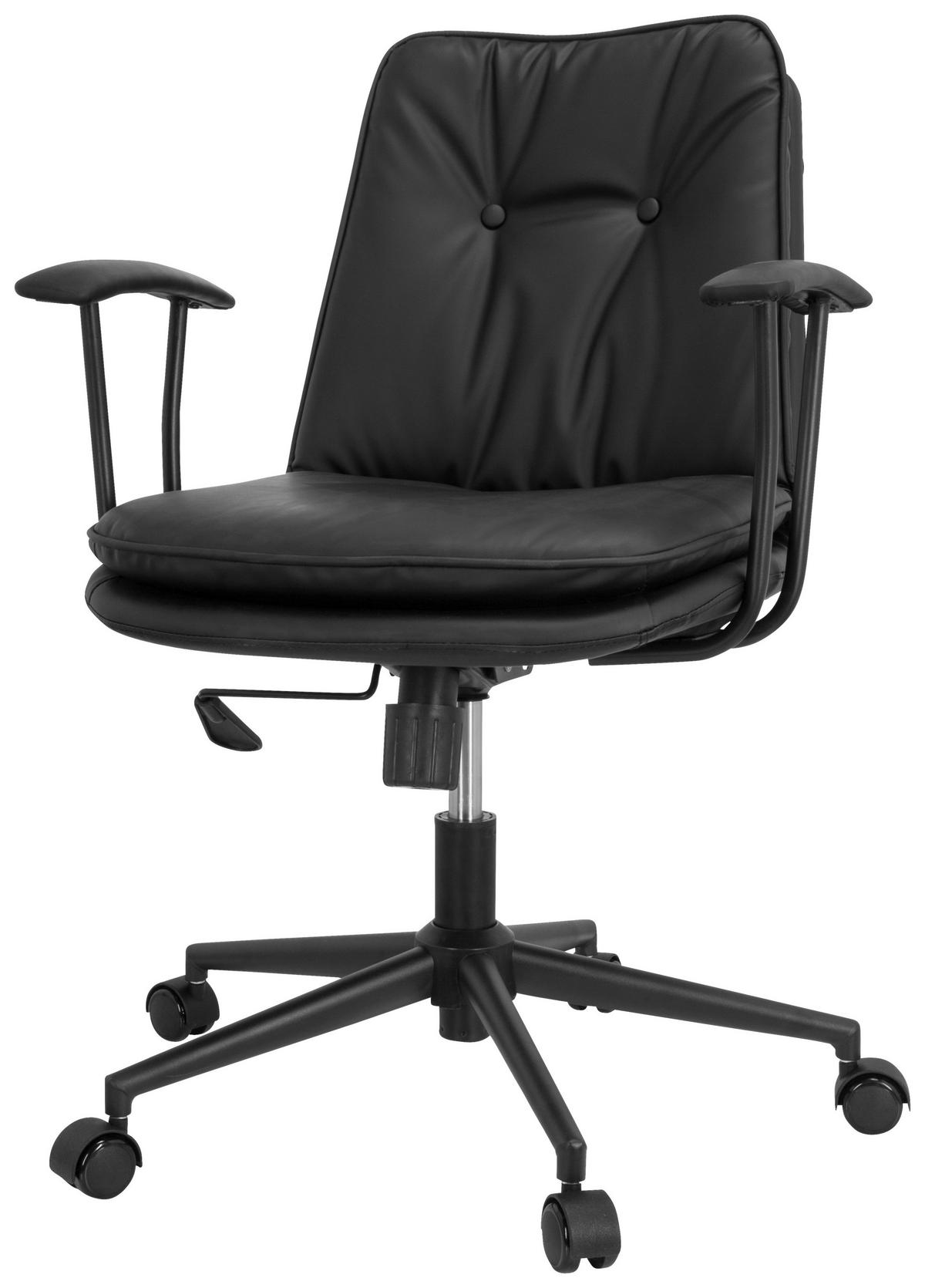 Bürostuhl Smallo Schwarz Lederlook Bis 80 Kg - Schwarz, Basics, Kunststoff/Textil (59/84/59cm) - MID.YOU