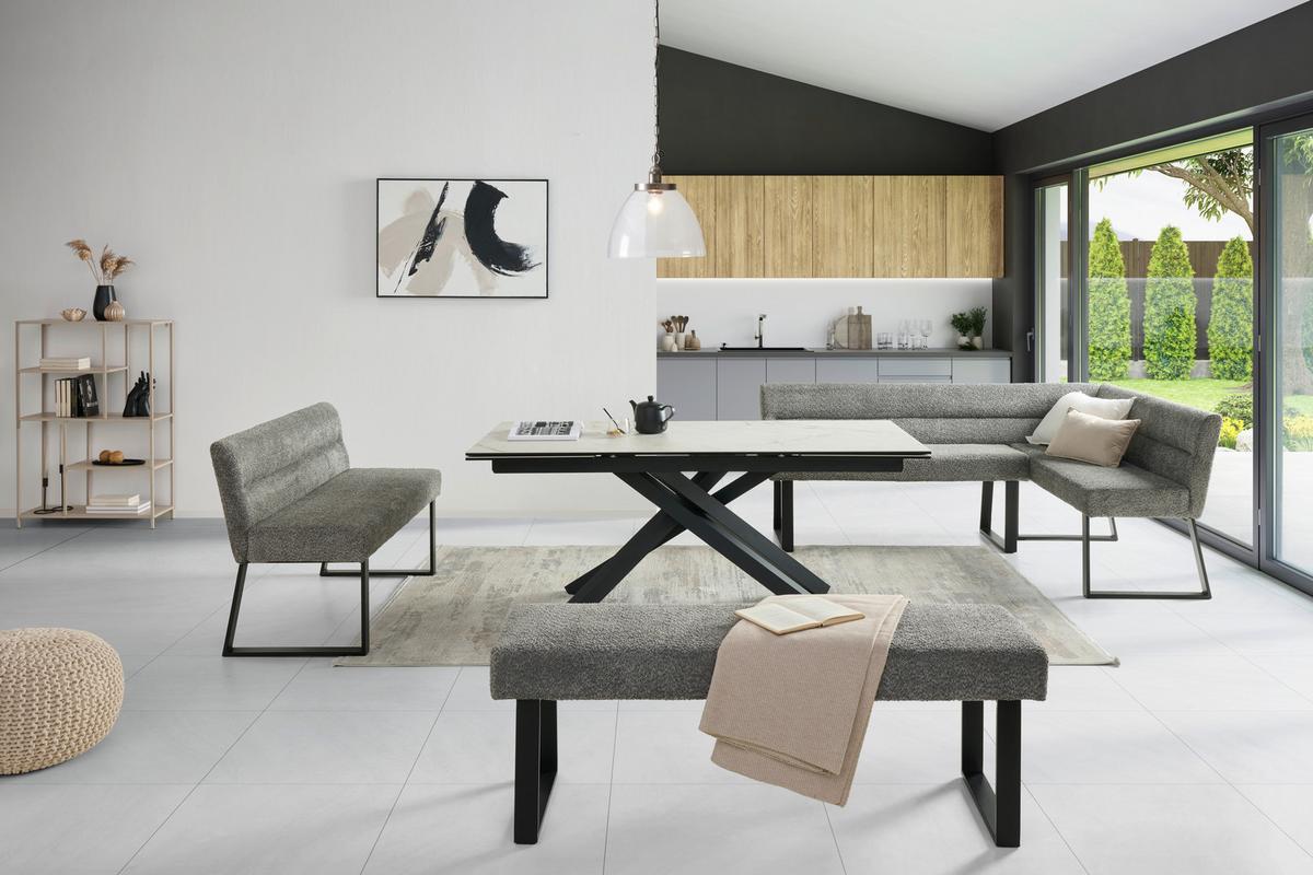 Eckbank Kea Grau, S: 190x150cm - Schwarz/Grau, KONVENTIONELL, Textil/Metall (190/150cm) - MID.YOU