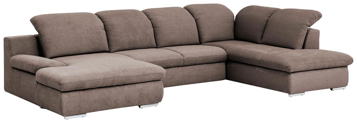 Wohnlandschaft Isona Taupe - Taupe/Chromfarben, Design, Textil (165/353/212cm) - Livetastic