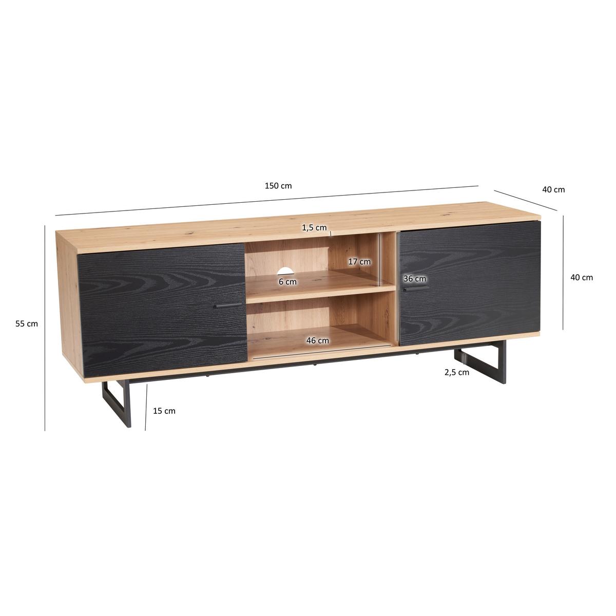 NÍZKA KOMODA WL6.822 - čierna/farba duba, Design, kov/kompozitné drevo (150/55/40cm) - Livetastic