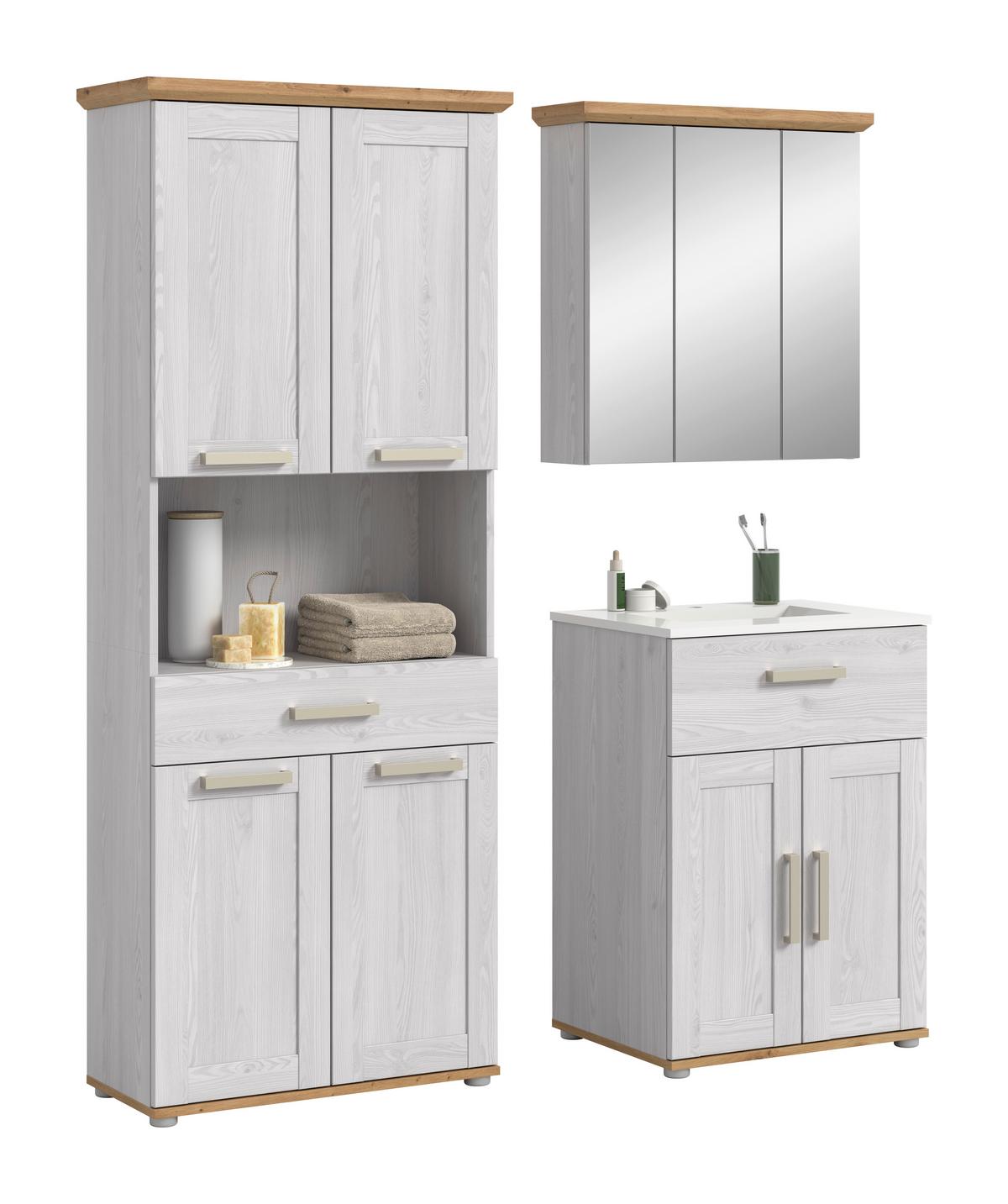 Badezimmer Verona Eiche Dekor /Lärchefarben B: 135cm - Silberfarben/Lärchefarben, Trend, Glas/Keramik (135cm) - MID.YOU