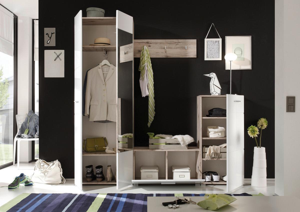 Garderoben-set Sixx Weiß Mit Spiegel - Eichefarben/Weiß, Design, Glas/Holzwerkstoff (195/195/36cm) - MID.YOU