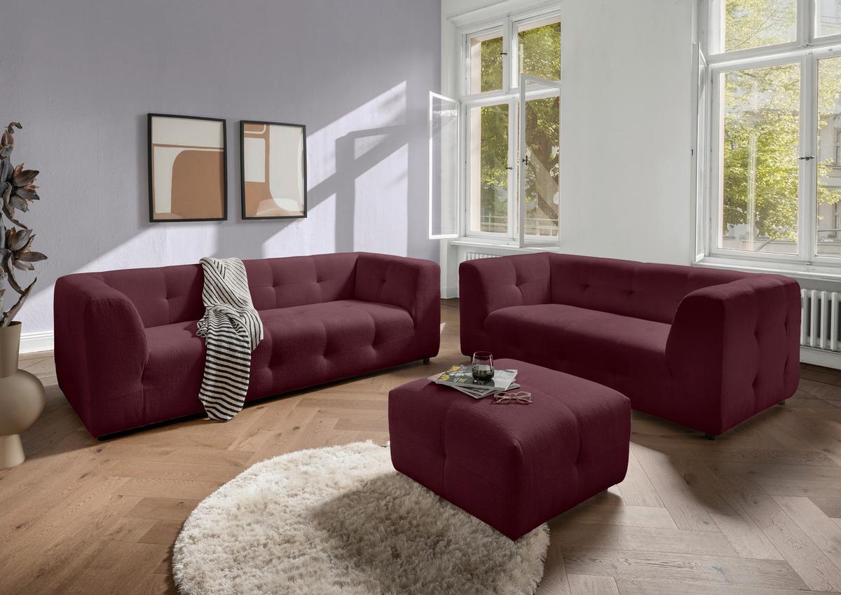 2-Sitzer-Sofa Velice, Bordeaux B: 184 cm - Bordeaux/Schwarz, Design, Textil (184/72/95cm) - Livetastic