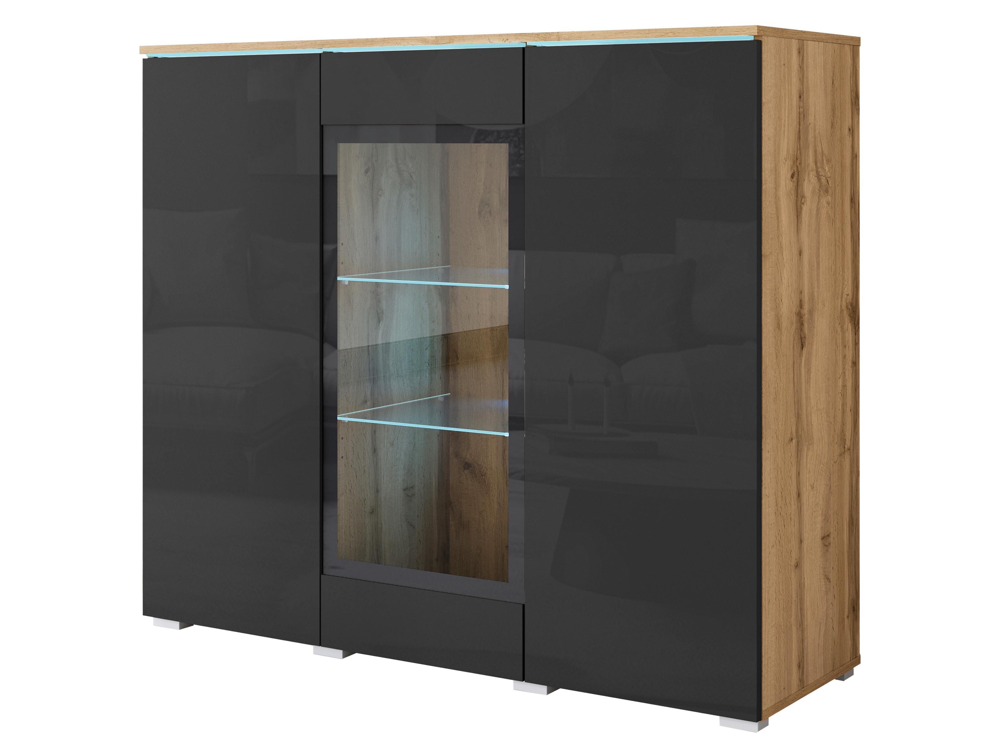 Highboard 120cm Vera Schwarz/Wotan Eiche - Schwarz Hochglanz/Eiche Wotan, Trend, Glas/Holzwerkstoff (120/103,3/39,5cm) - P & B