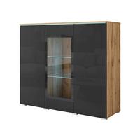 Highboard 120cm Vera Schwarz/Wotan Eiche - Schwarz Hochglanz/Eiche Wotan, Trend, Glas/Holzwerkstoff (120/103,3/39,5cm) - P & B