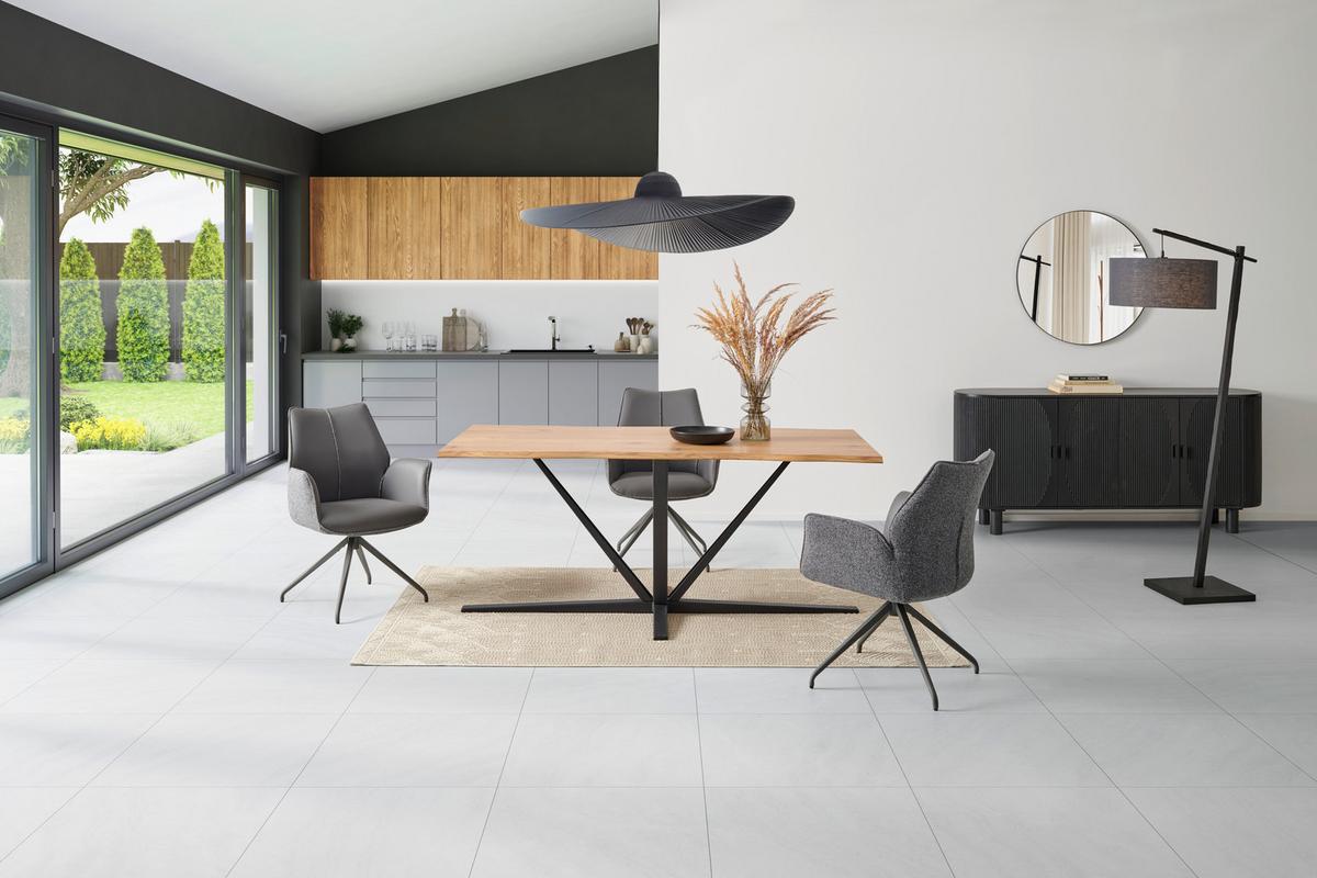 Esstisch Pim Eichefarben B: 160 cm - Eichefarben/Schwarz, MODERN, Holzwerkstoff/Metall (160/76/90cm) - MID.YOU