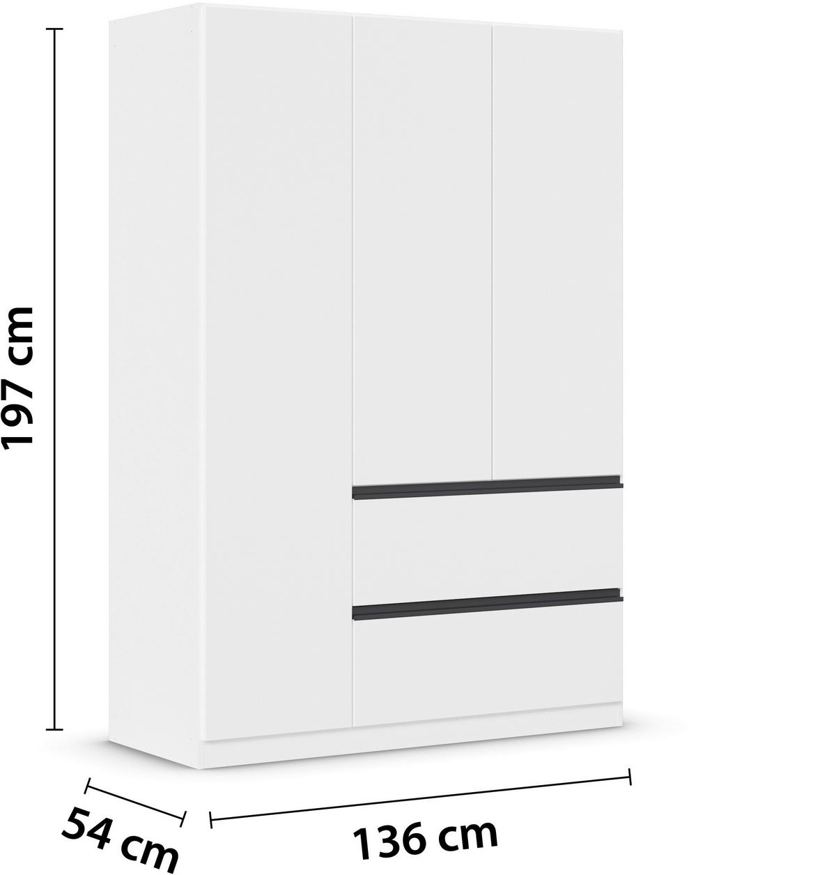 Drehtürenschrank Costa Weiß B: 136 cm - Weiß, MODERN, Holzwerkstoff (136/197/54cm) - Rauch Möbel